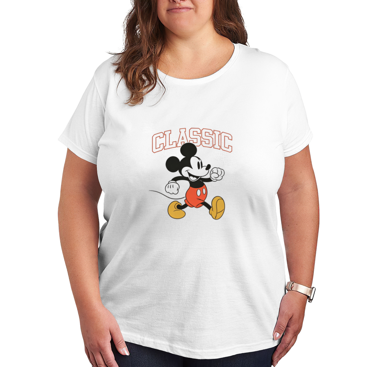 Plus Size Women Retro Classic Walking Mickey Mouse Graphic Women Tee