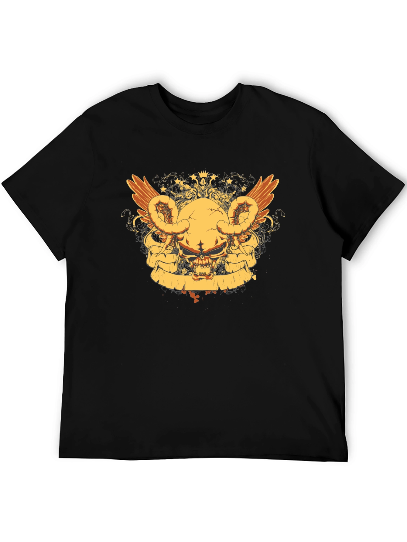 Skull Wings Graphic Tee - Black Cotton Blend