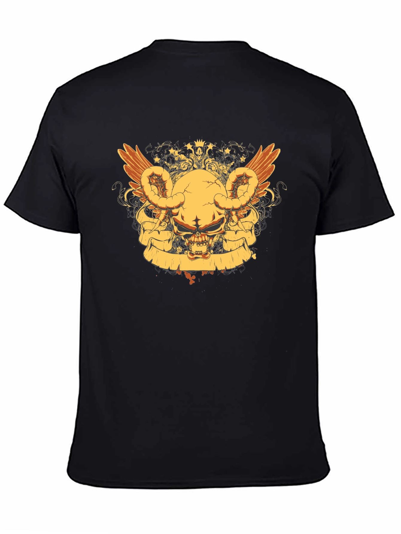 Skull Wings Graphic Tee - Black Cotton Blend