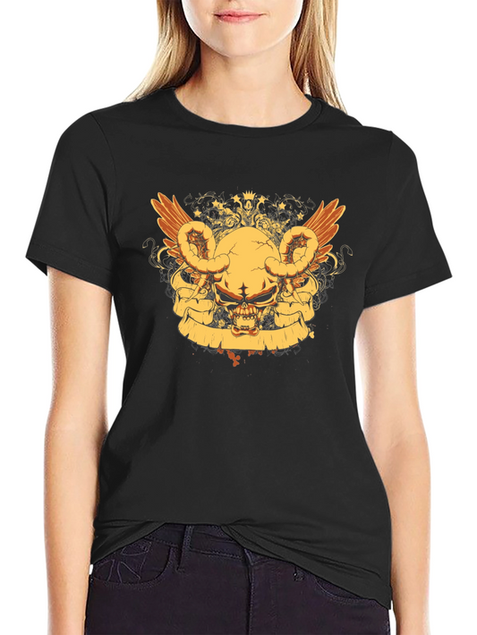 Skull Wings Graphic Tee - Black Cotton Blend
