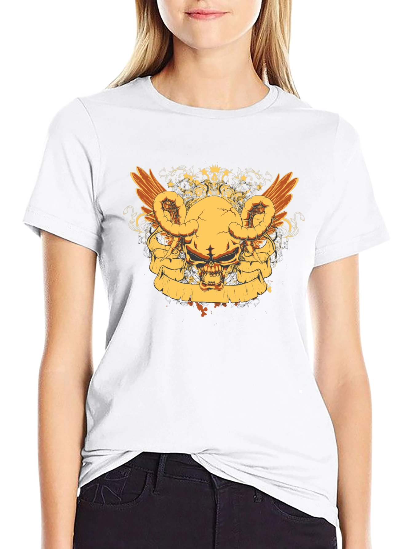 Skull Wings Graphic Tee - Black Cotton Blend