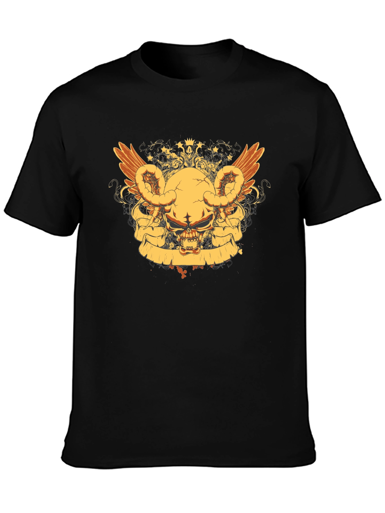 Skull Wings Graphic Tee - Black Cotton Blend