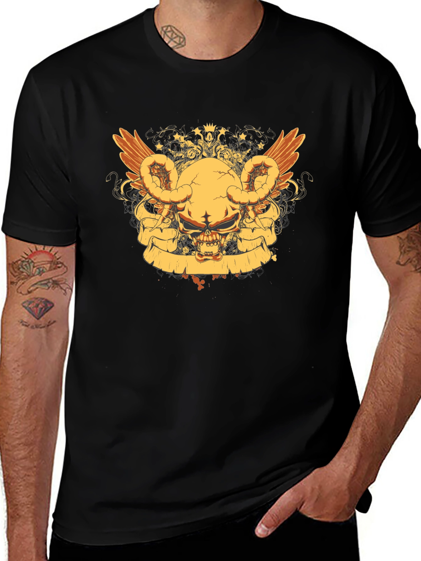 Skull Wings Graphic Tee - Black Cotton Blend