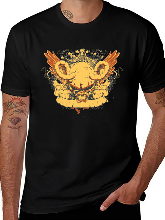 Skull Wings Graphic Tee - Black Cotton Blend