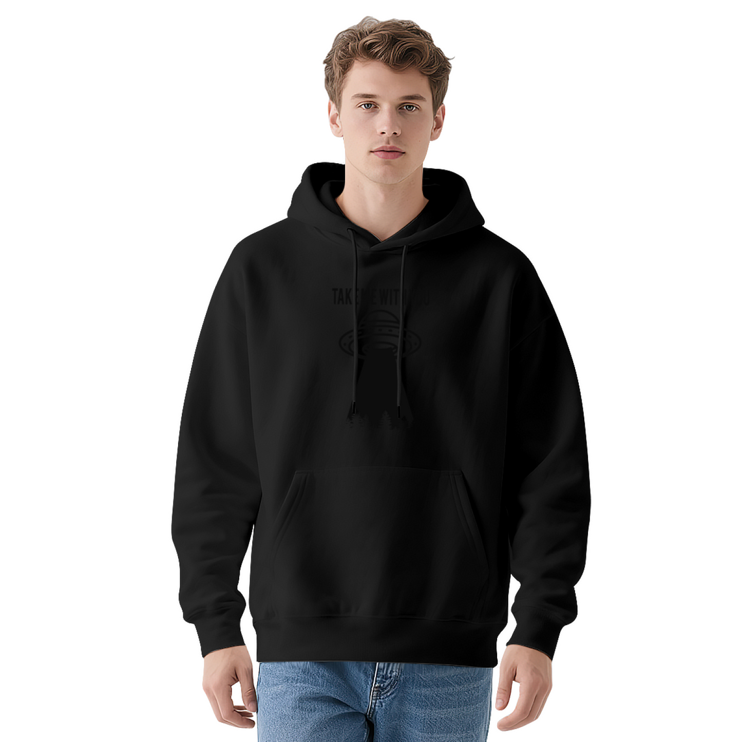 UFO Alien Graphic Dark Grey Unisex Hoodie, Loose Cozy Wear