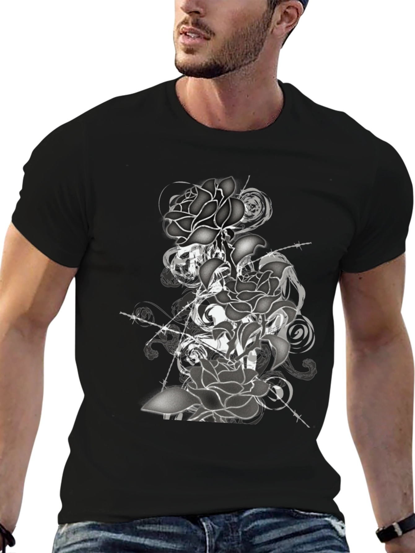 Black Rose Graphic Tee - Stylish Mens T-Shirt