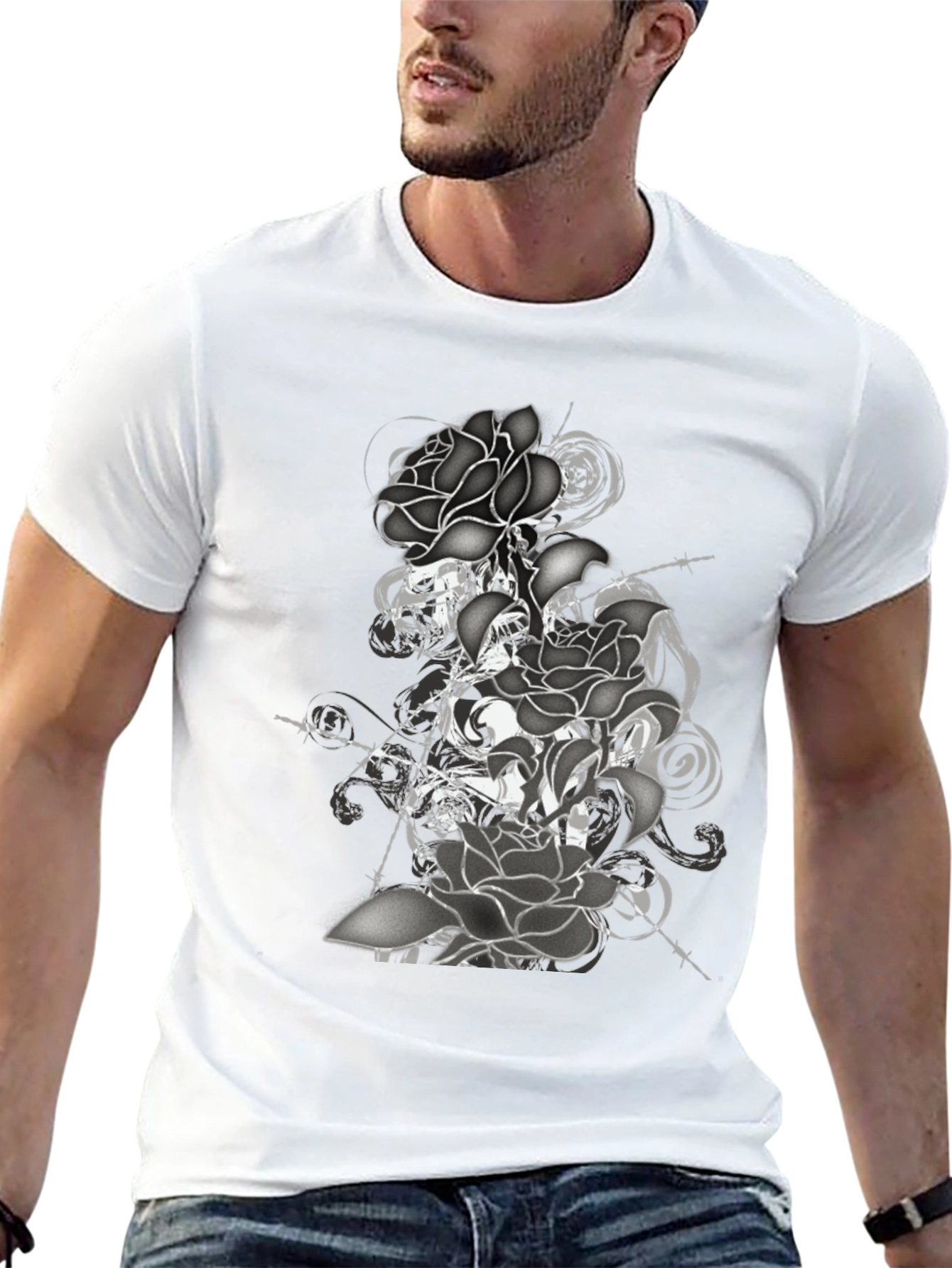 Black Rose Graphic Tee - Stylish Mens T-Shirt