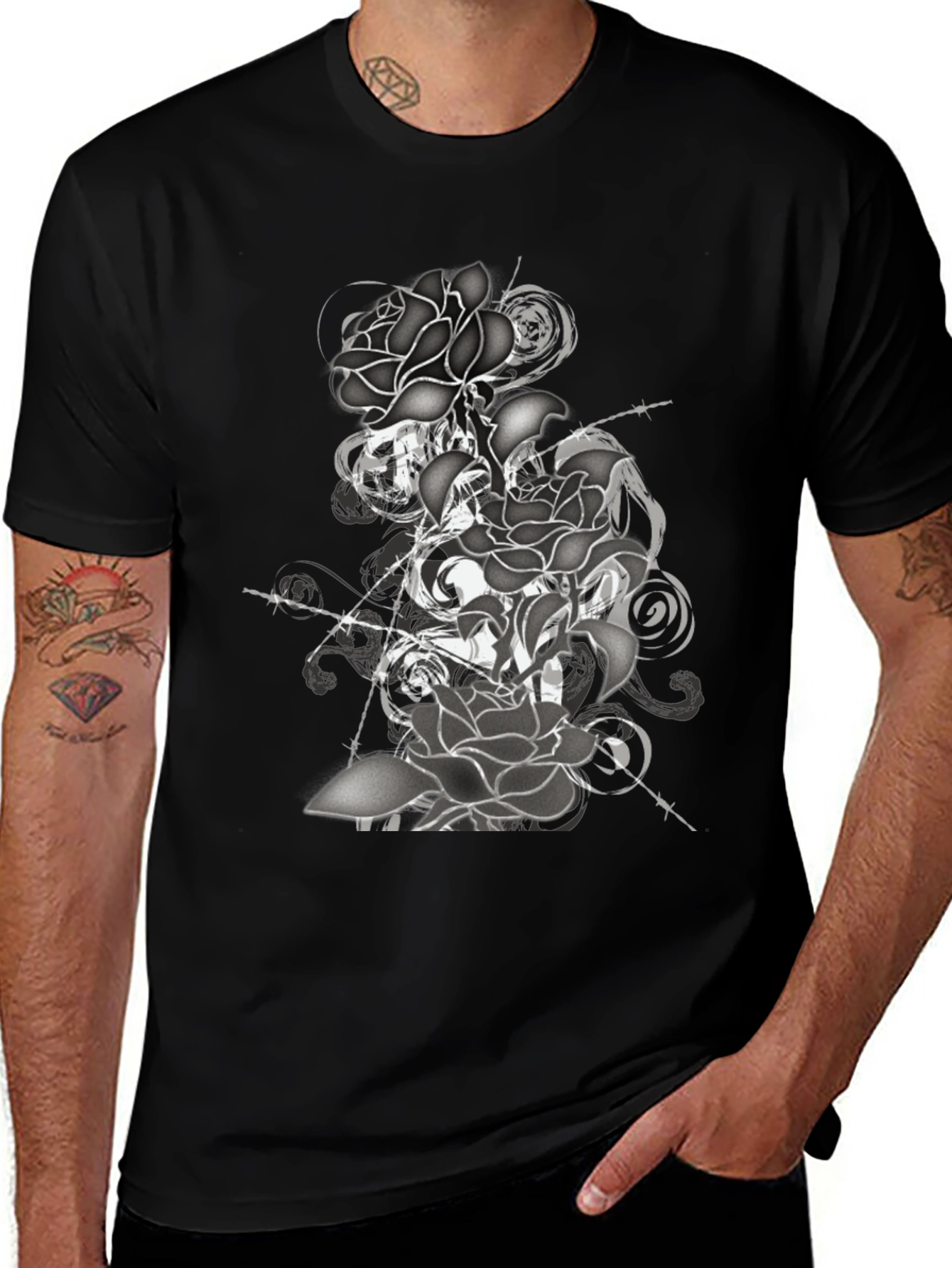 Black Rose Graphic Tee - Stylish Mens T-Shirt
