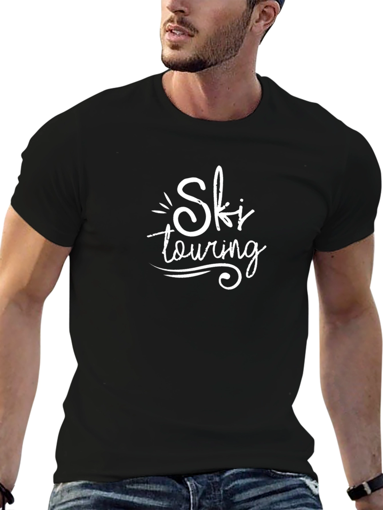 Ski Touring Graphic Tee - Black Cotton T-Shirt