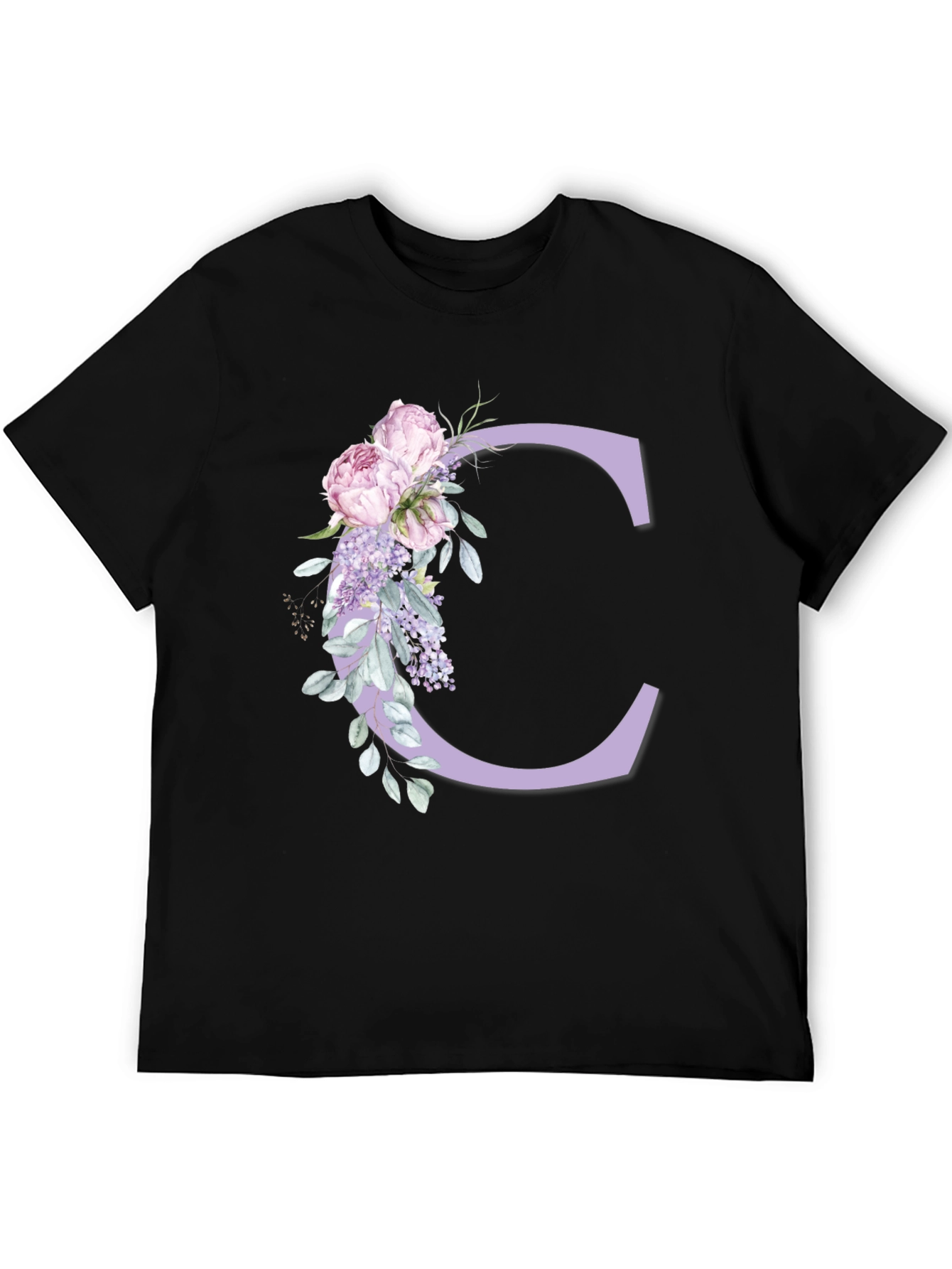 Floral Letter C Black T-Shirt