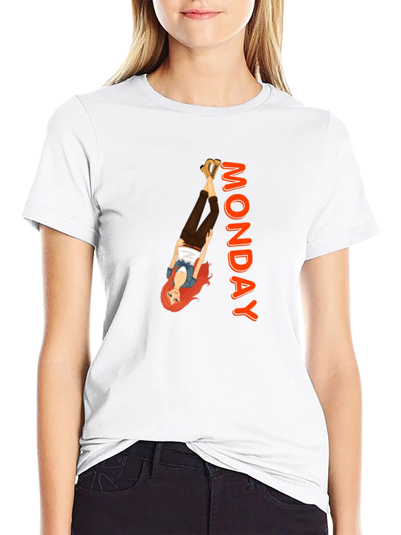 Monday Mood T-Shirt: Upside Down Girl Graphic Tee