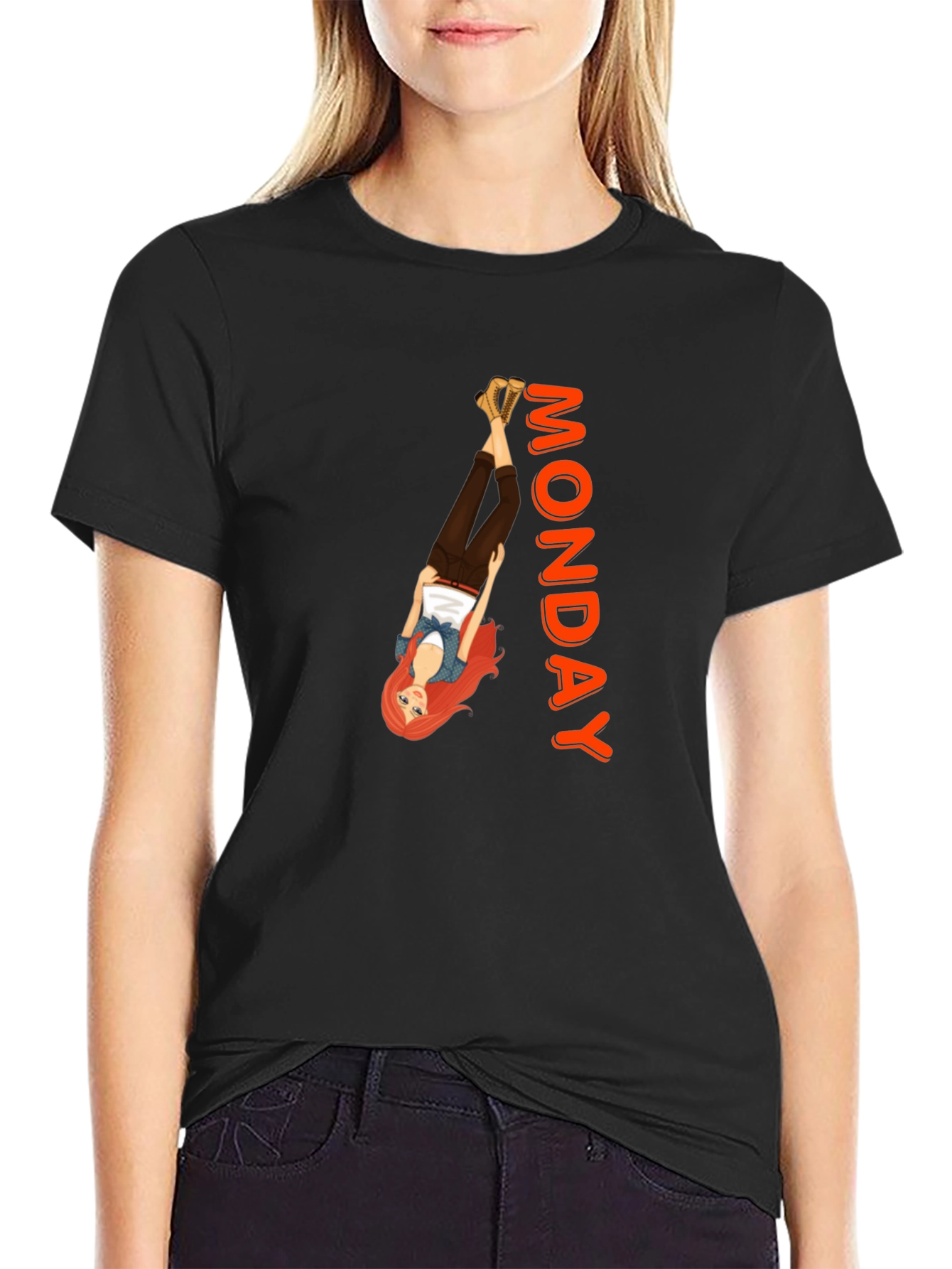 Monday Mood T-Shirt: Upside Down Girl Graphic Tee