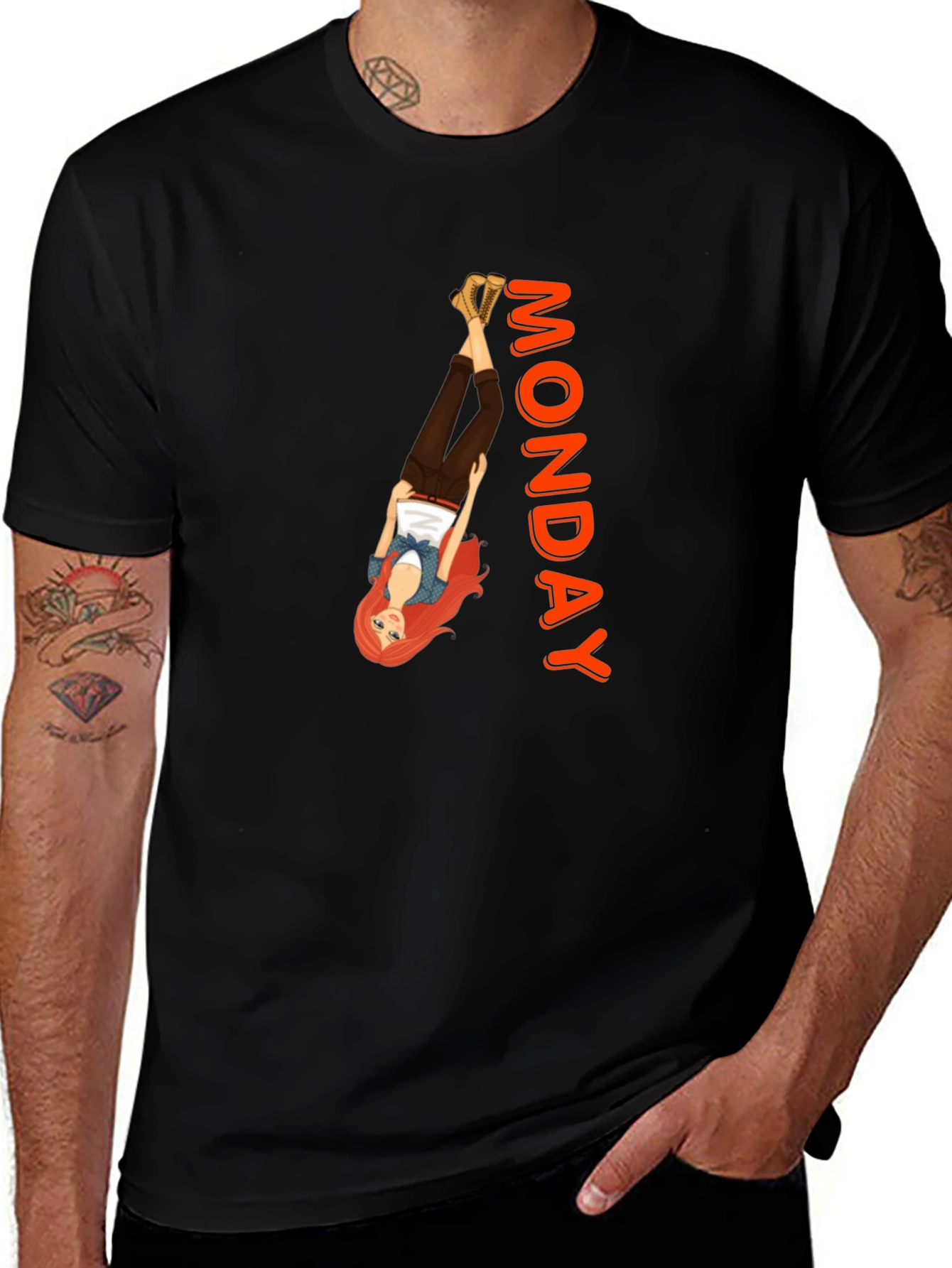Monday Mood T-Shirt: Upside Down Girl Graphic Tee