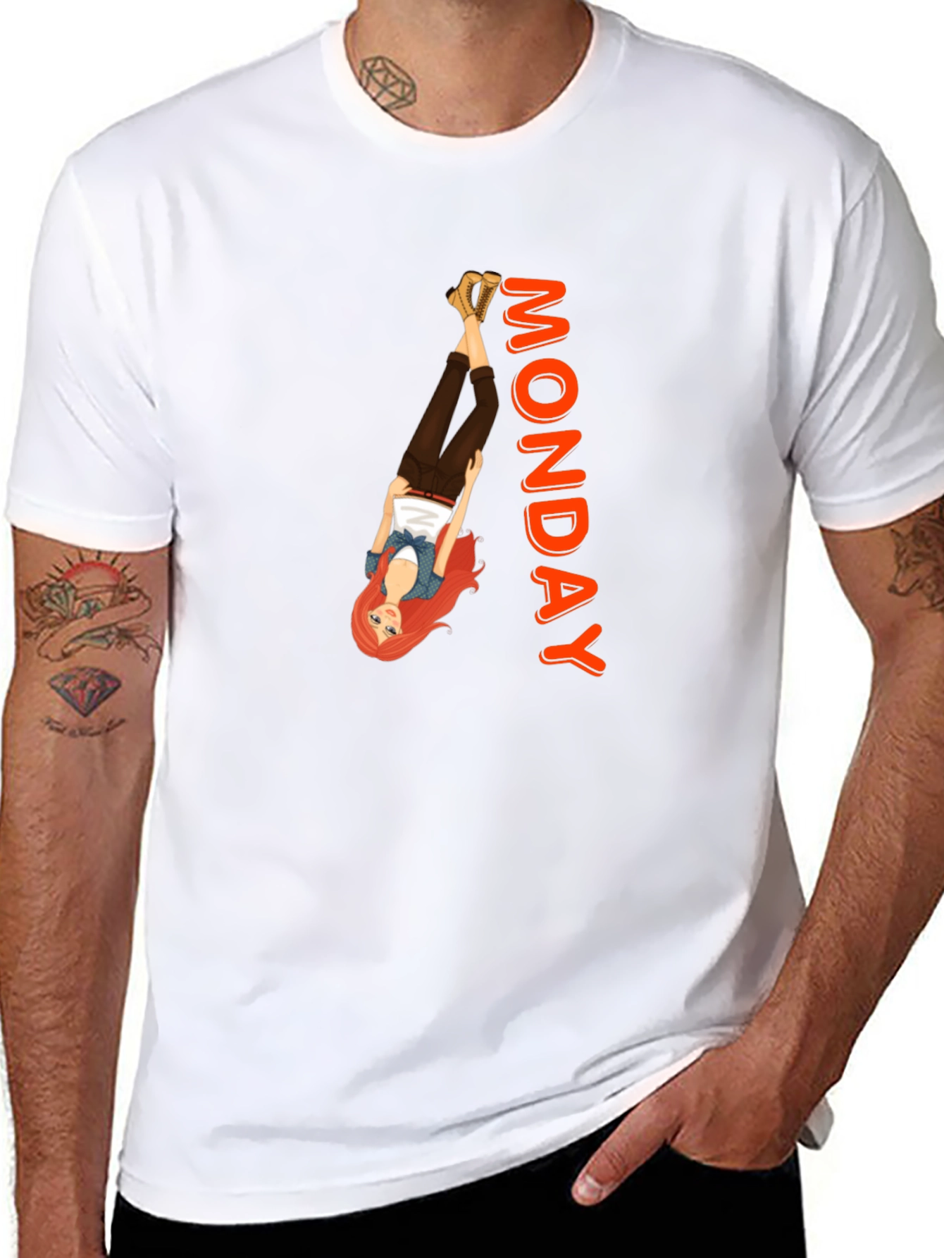 Monday Mood T-Shirt: Upside Down Girl Graphic Tee