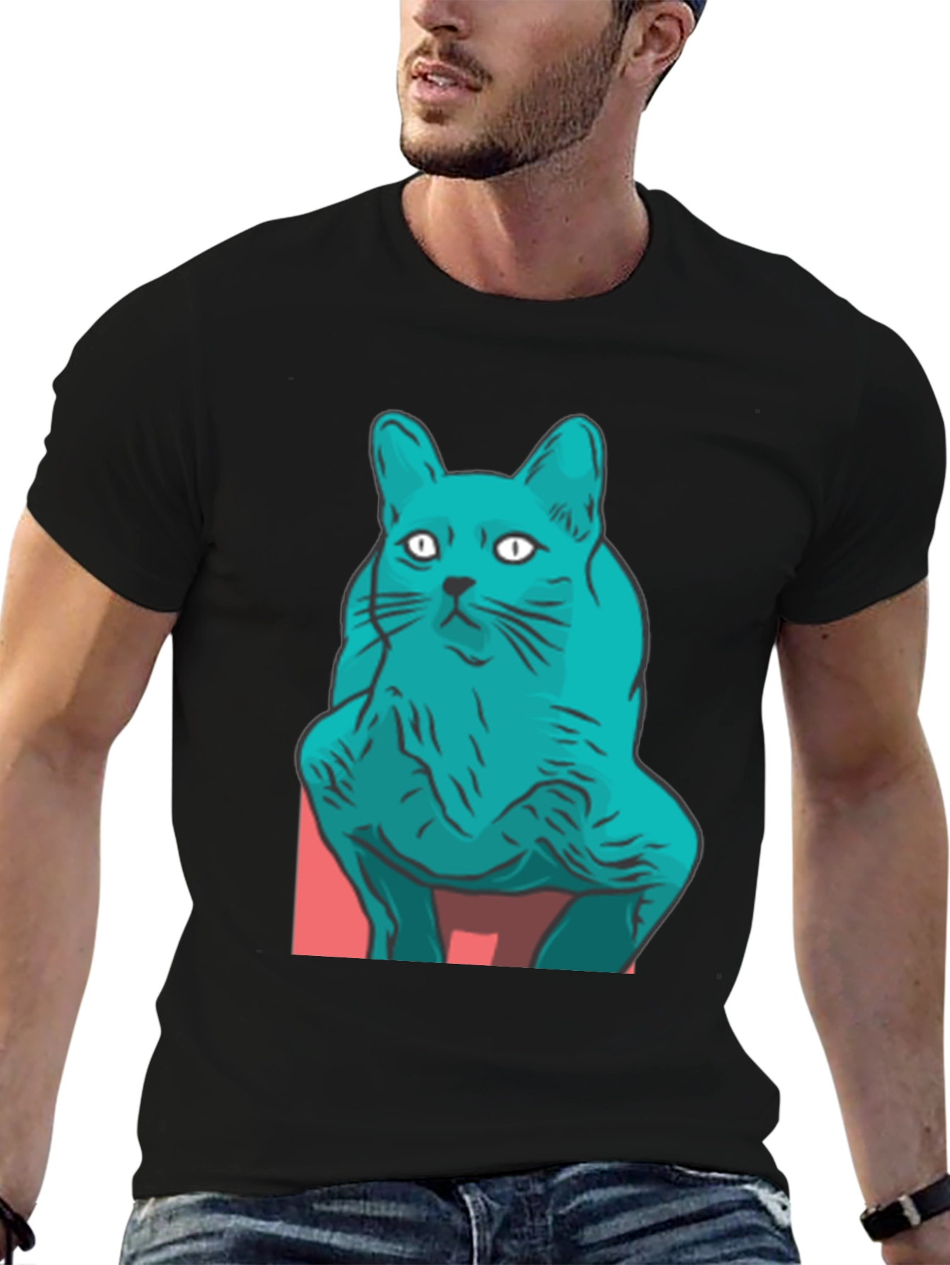 Cool Cat Graphic Tee - Black Cotton Blend Shirt