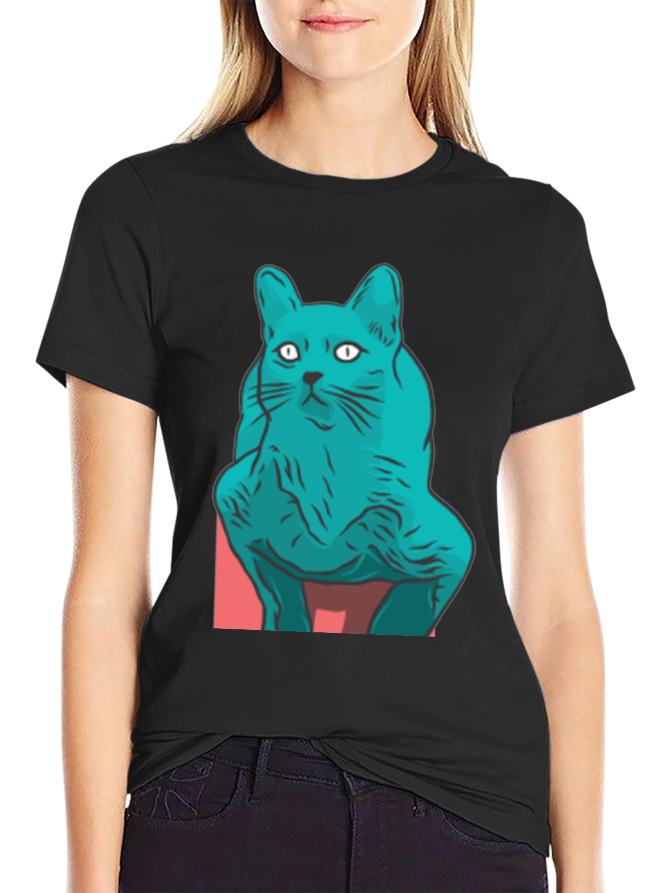 Cool Cat Graphic Tee - Black Cotton Blend Shirt