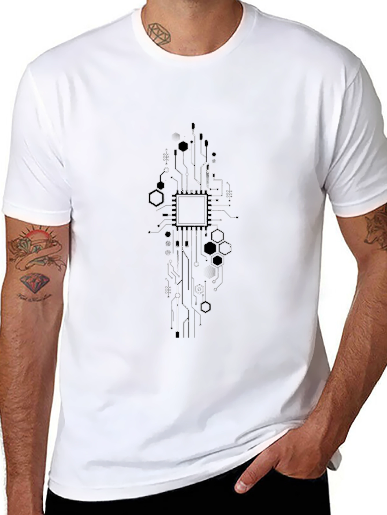Tech Circuit Board Graphic Black T-Shirt