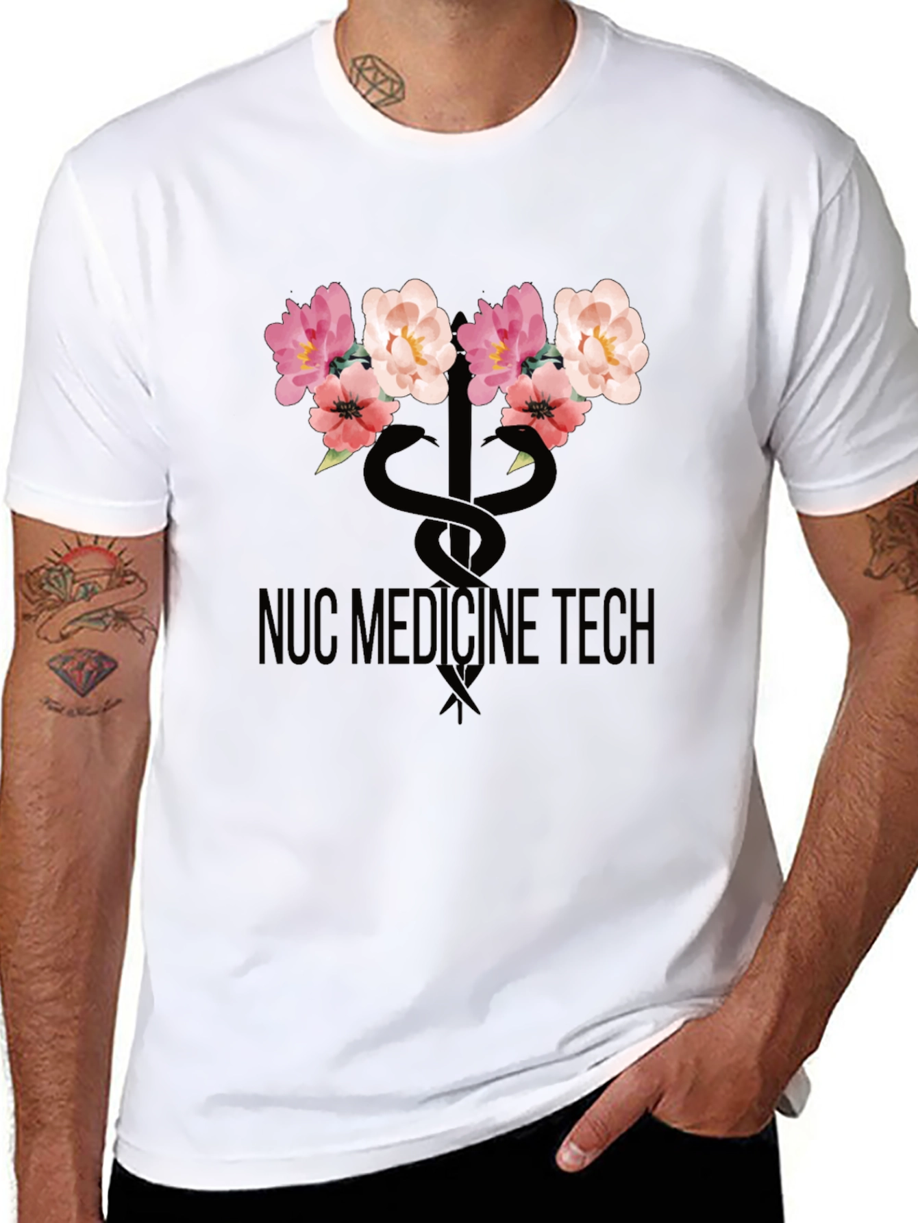 Nuc Medicine Tech Floral Caduceus Graphic Tee