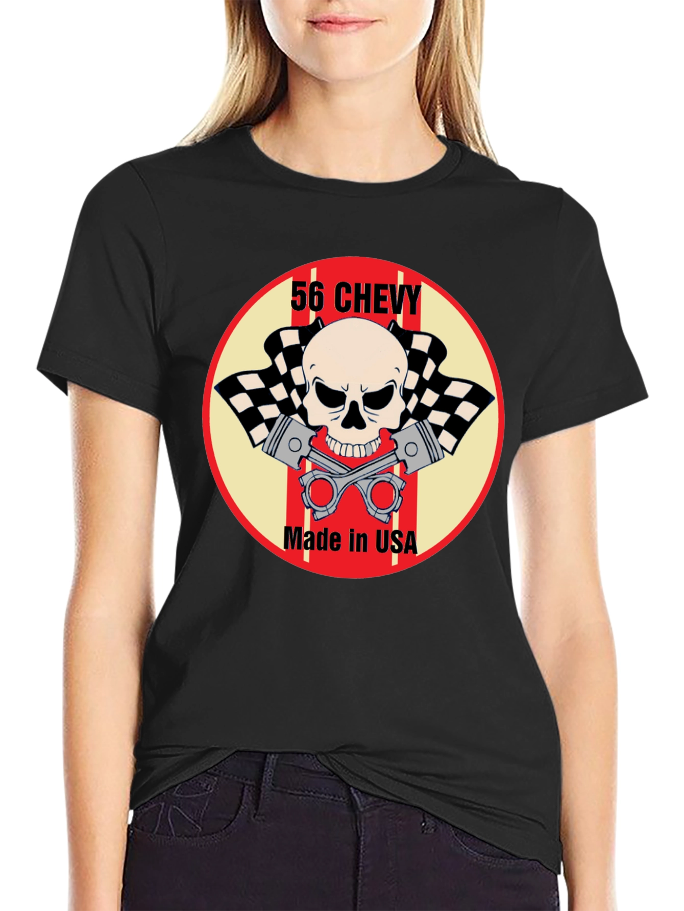 56 Chevy Skull & Pistons Graphic Tee