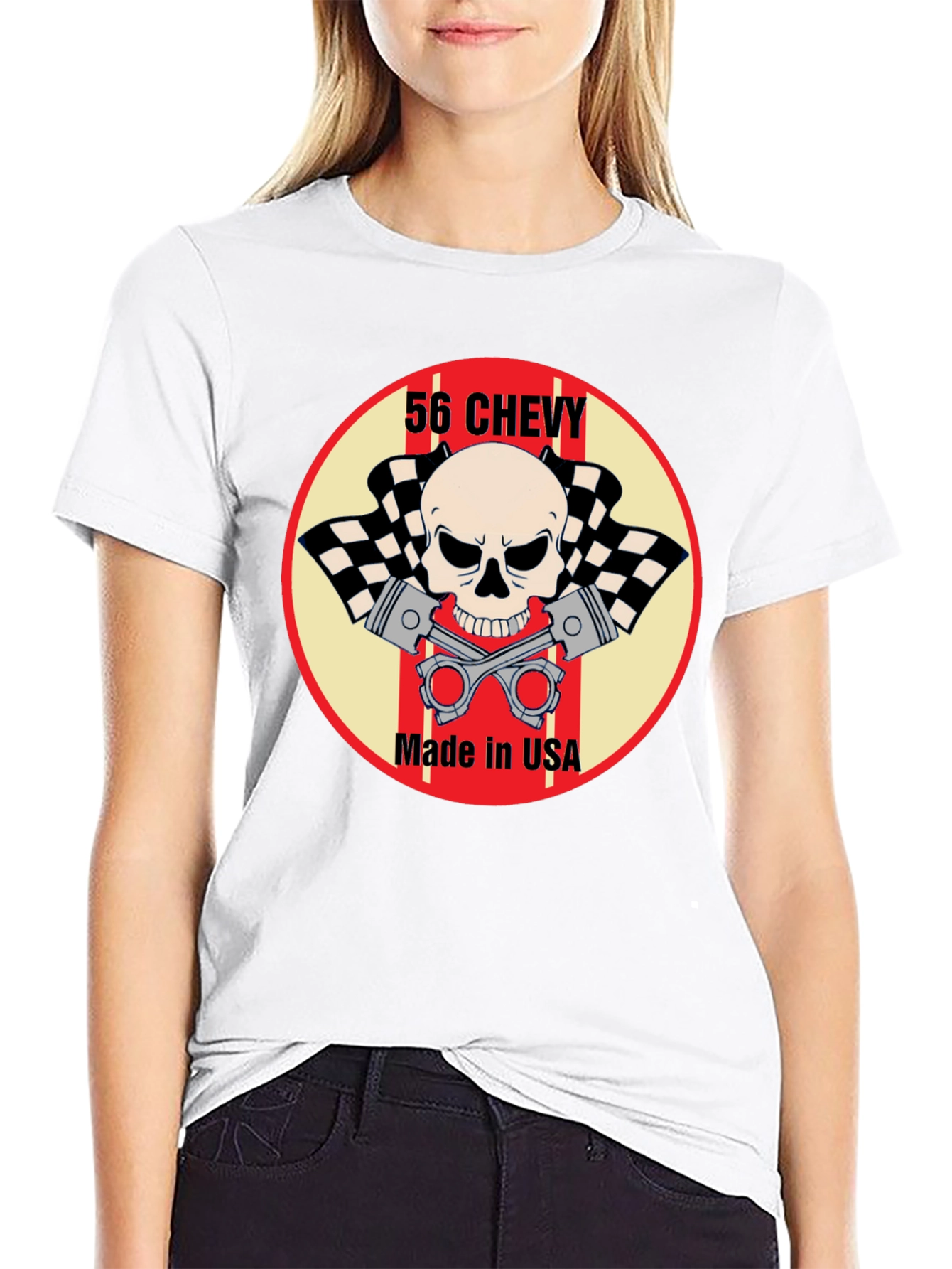 56 Chevy Skull & Pistons Graphic Tee