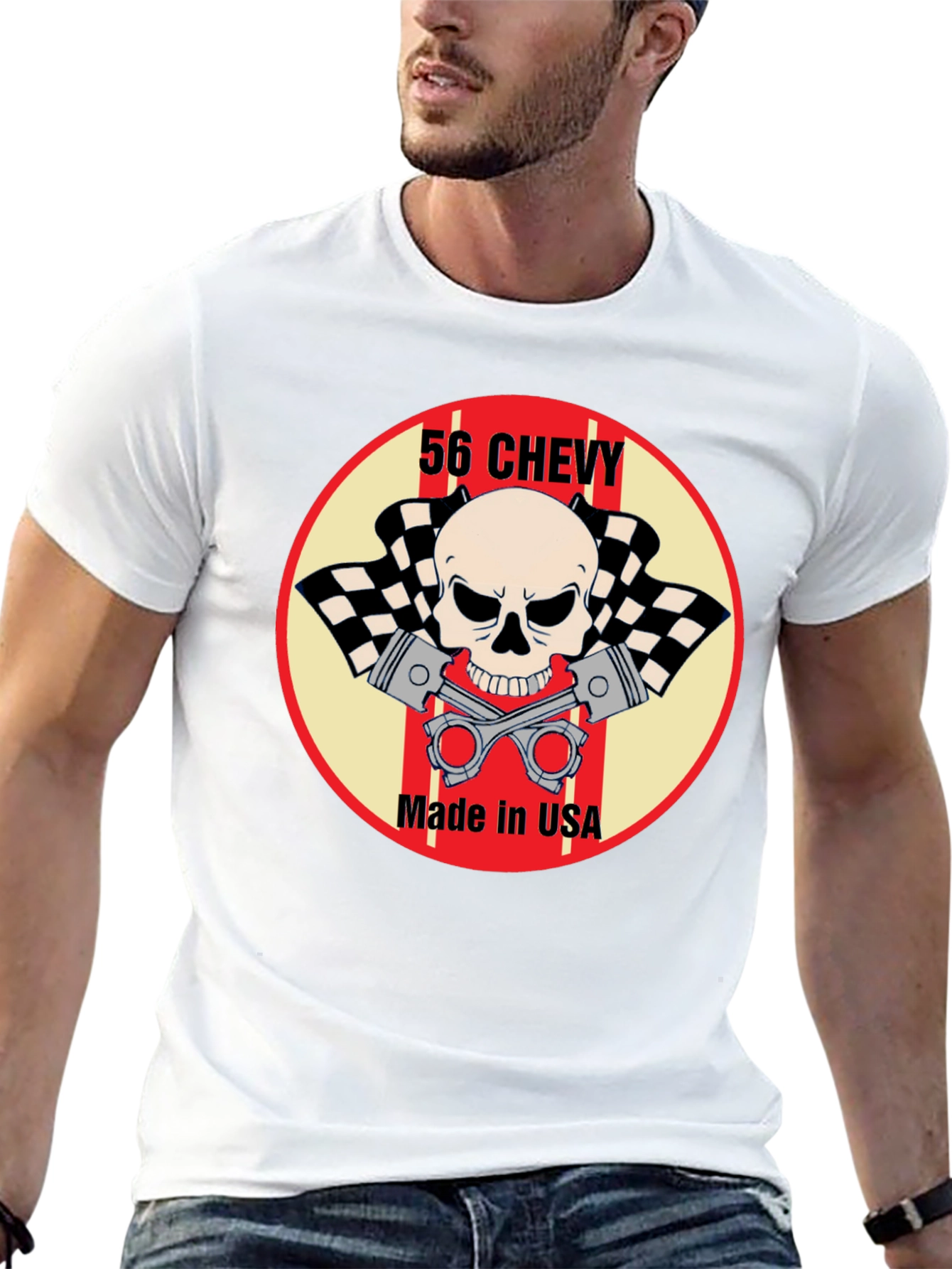 56 Chevy Skull & Pistons Graphic Tee