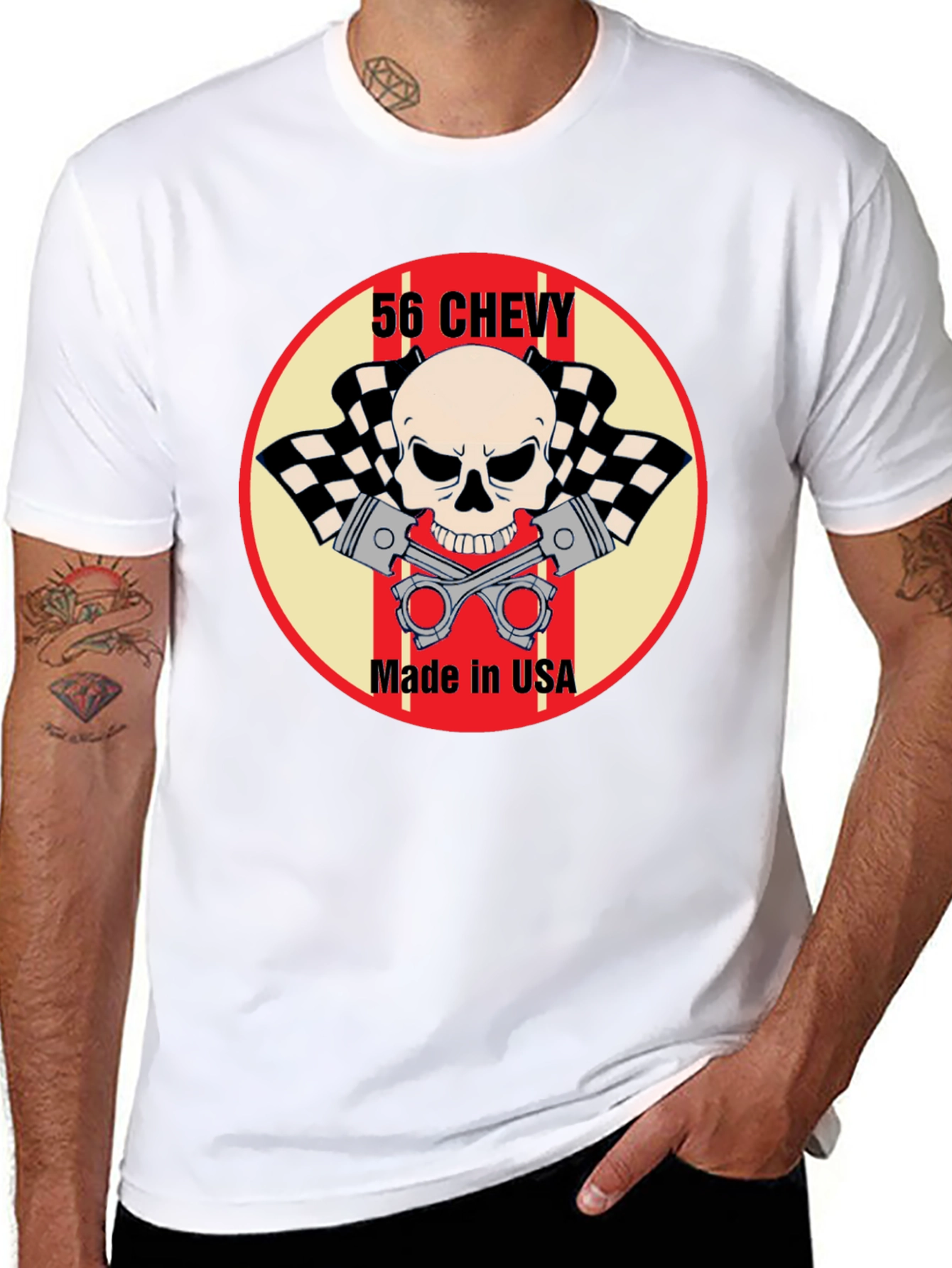56 Chevy Skull & Pistons Graphic Tee