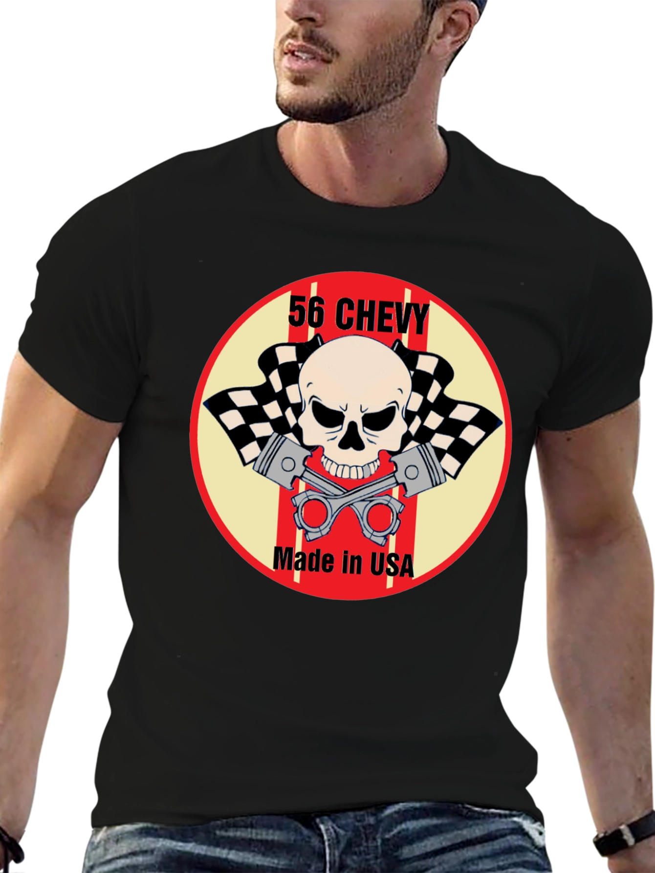 56 Chevy Skull & Pistons Graphic Tee
