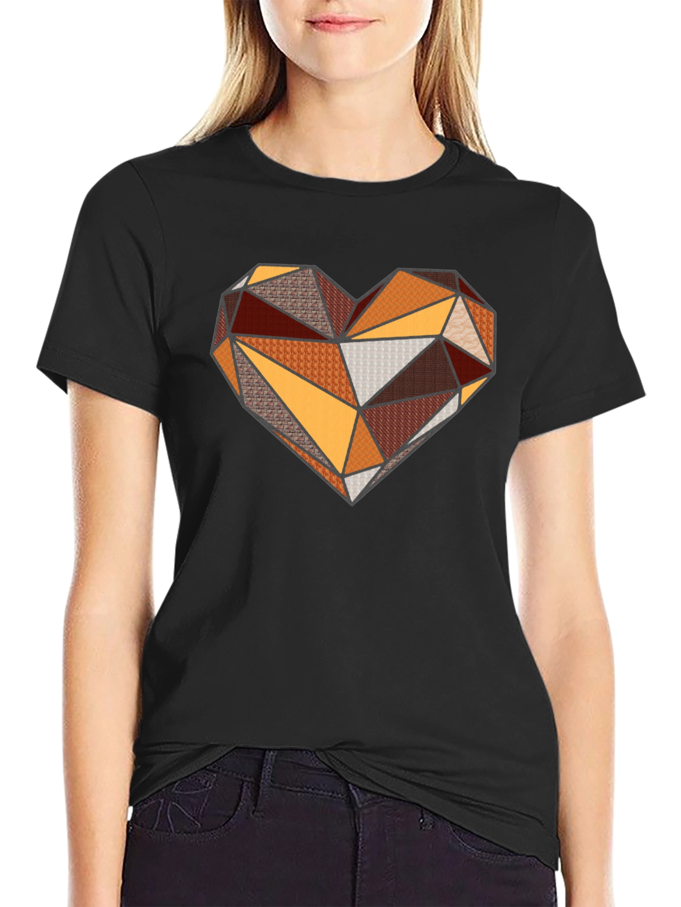 Geometric Heart Graphic Black T-Shirt