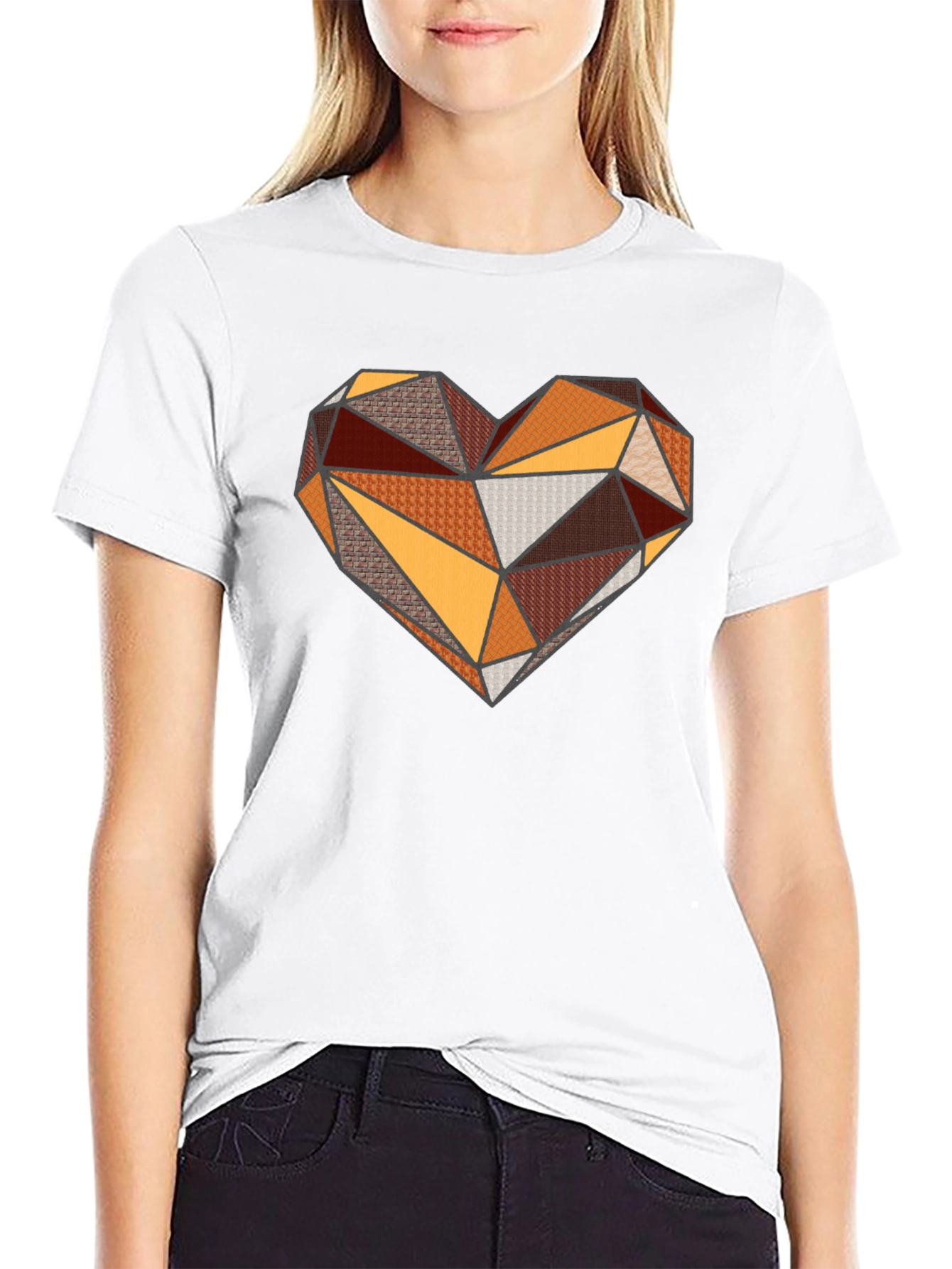 Geometric Heart Graphic Black T-Shirt