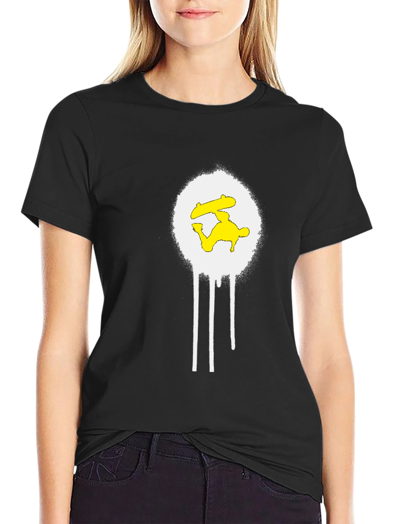 Skateboarder Graphic Tee - Black Cotton Blend Shirt
