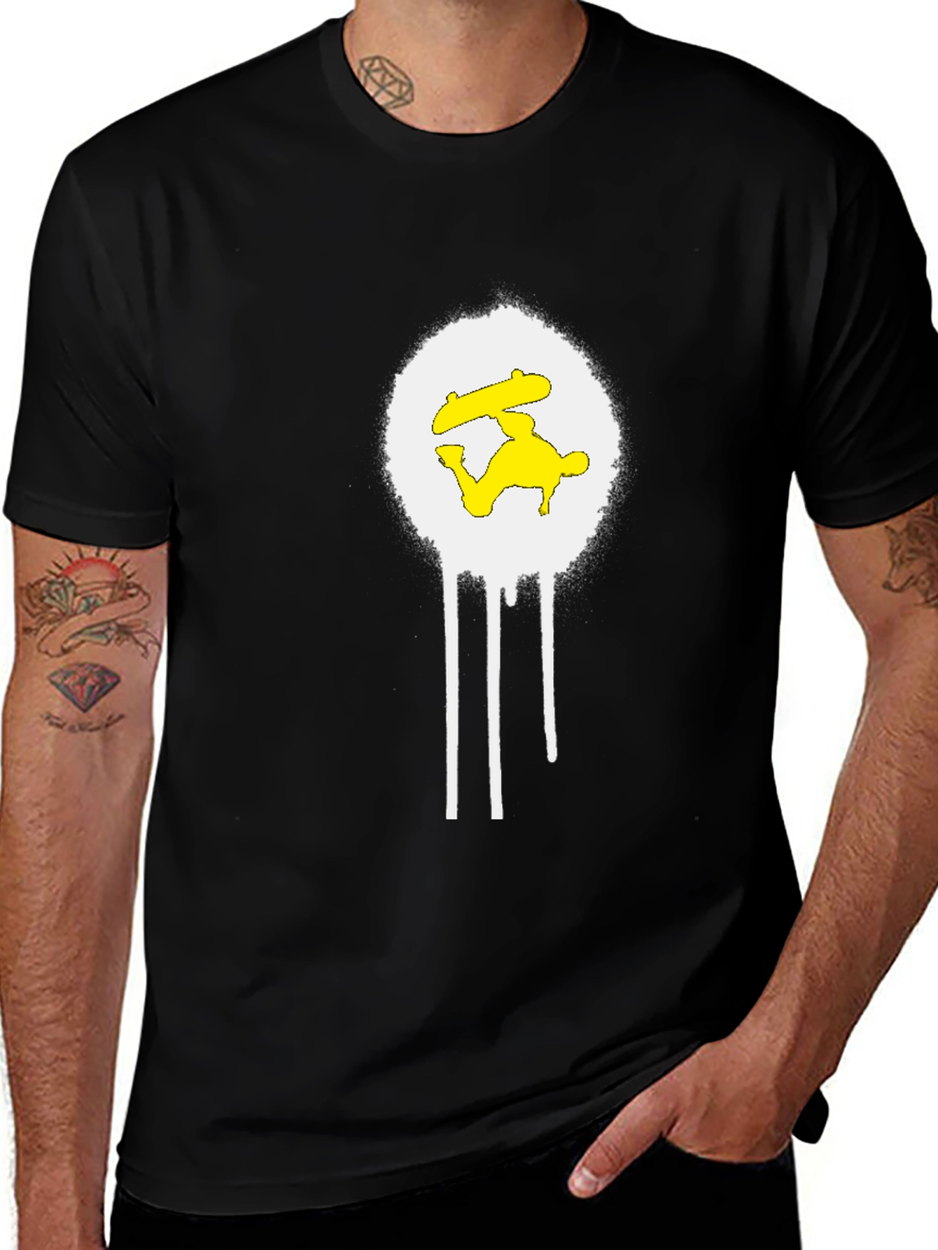 Skateboarder Graphic Tee - Black Cotton Blend Shirt