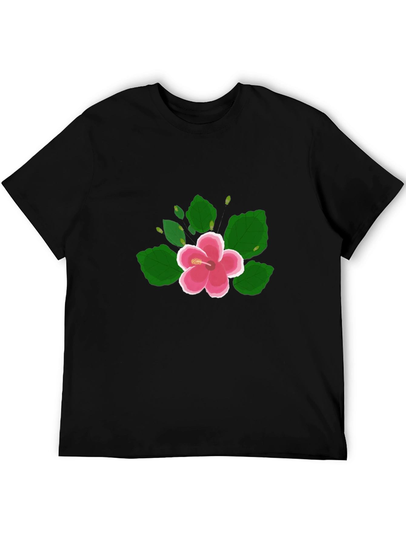Hibiscus Flower Graphic Black T-Shirt