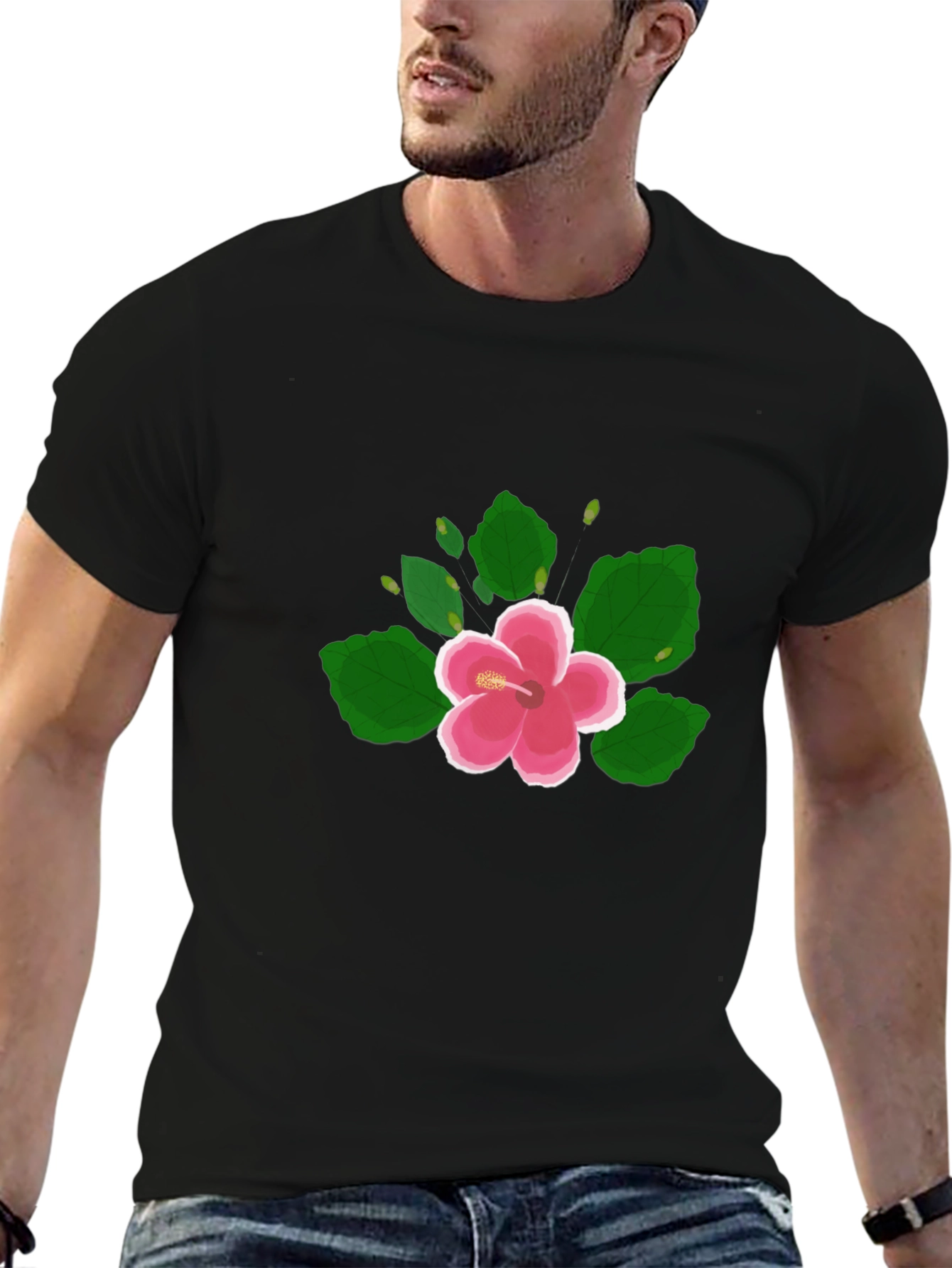 Hibiscus Flower Graphic Black T-Shirt