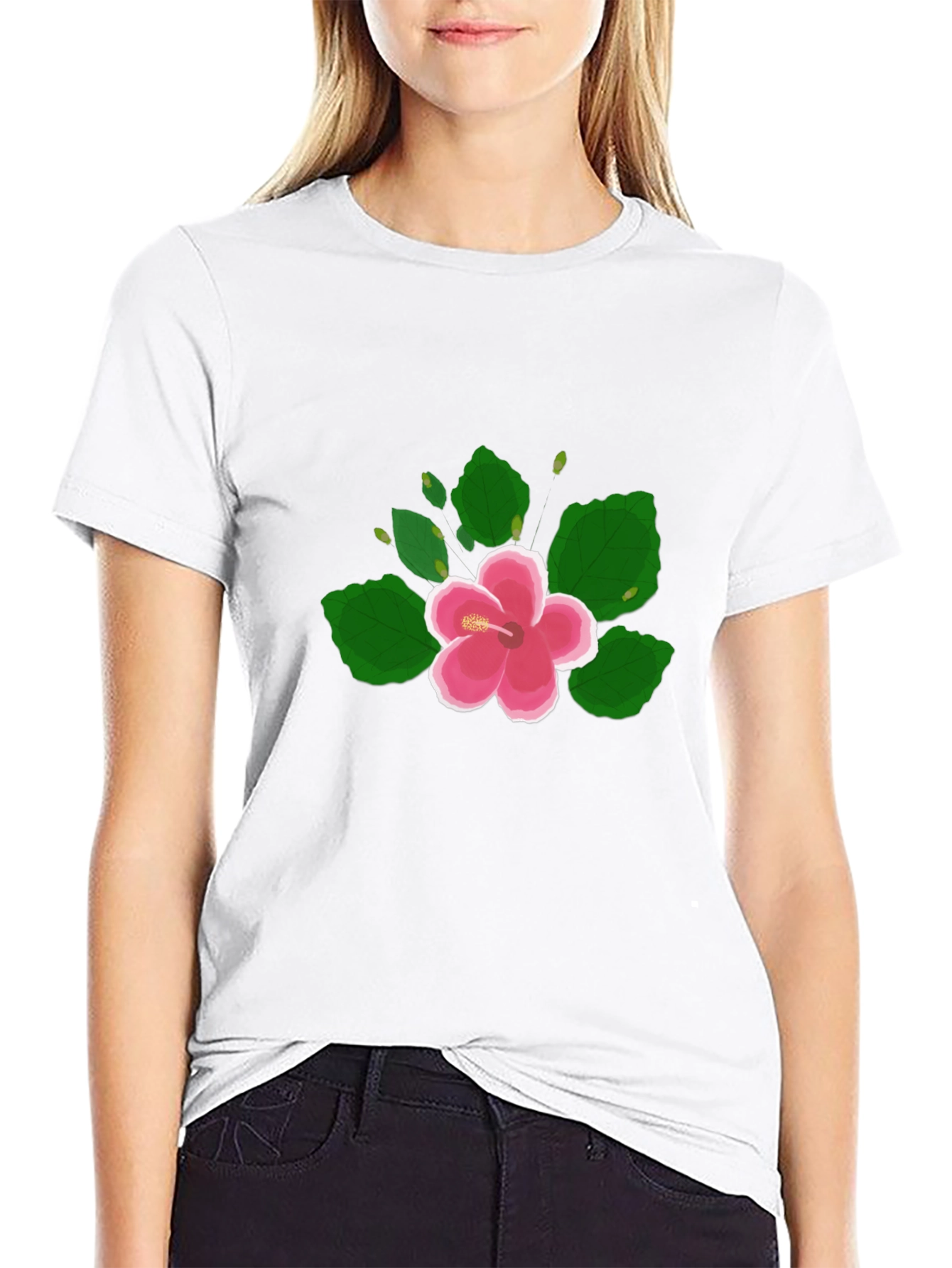 Hibiscus Flower Graphic Black T-Shirt
