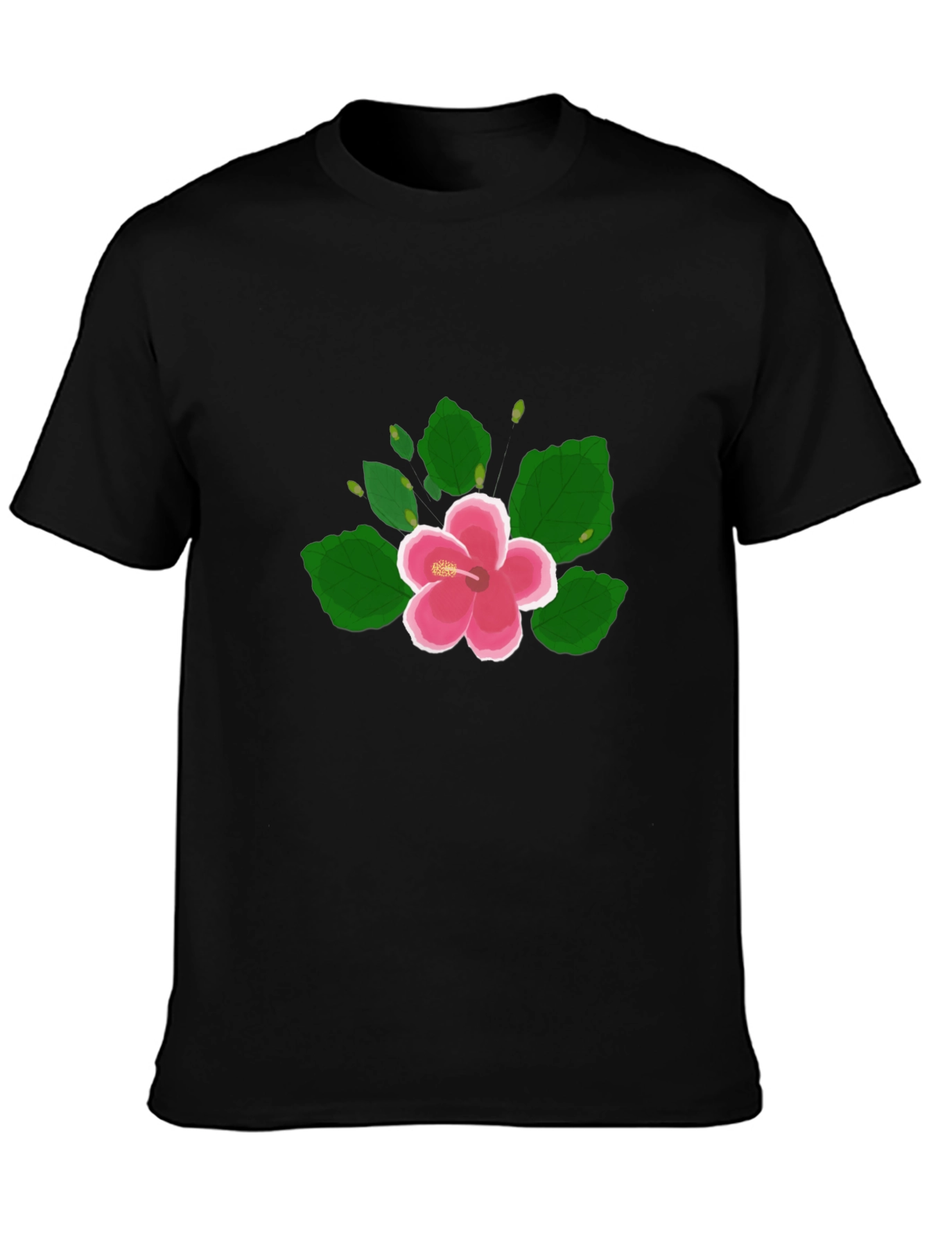 Hibiscus Flower Graphic Black T-Shirt