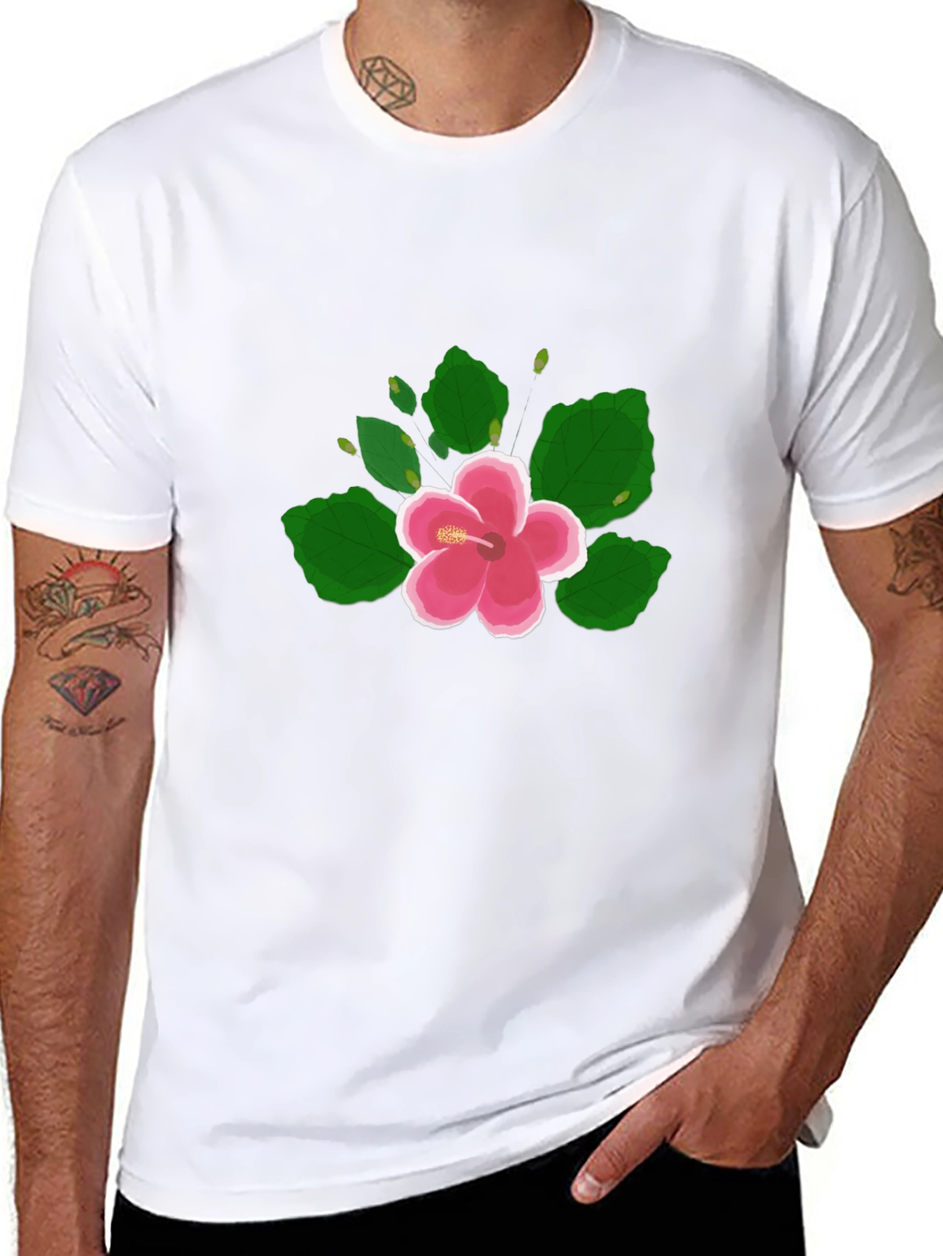 Hibiscus Flower Graphic Black T-Shirt