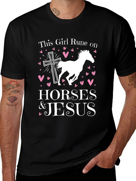 This Girl Runs on Horses & Jesus Black T-Shirt