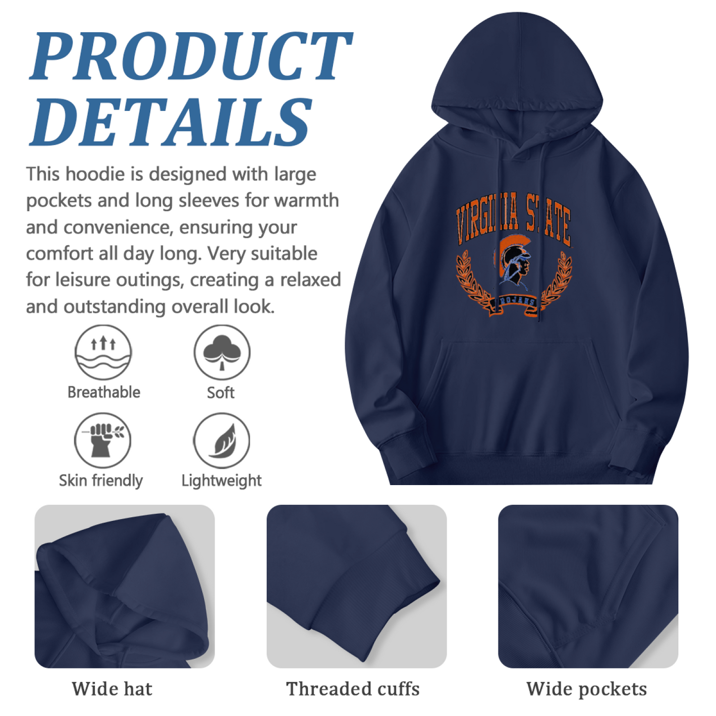 Virginia State Trojan College Spirit Men's Hoodie, Durable Comfort School Pullover