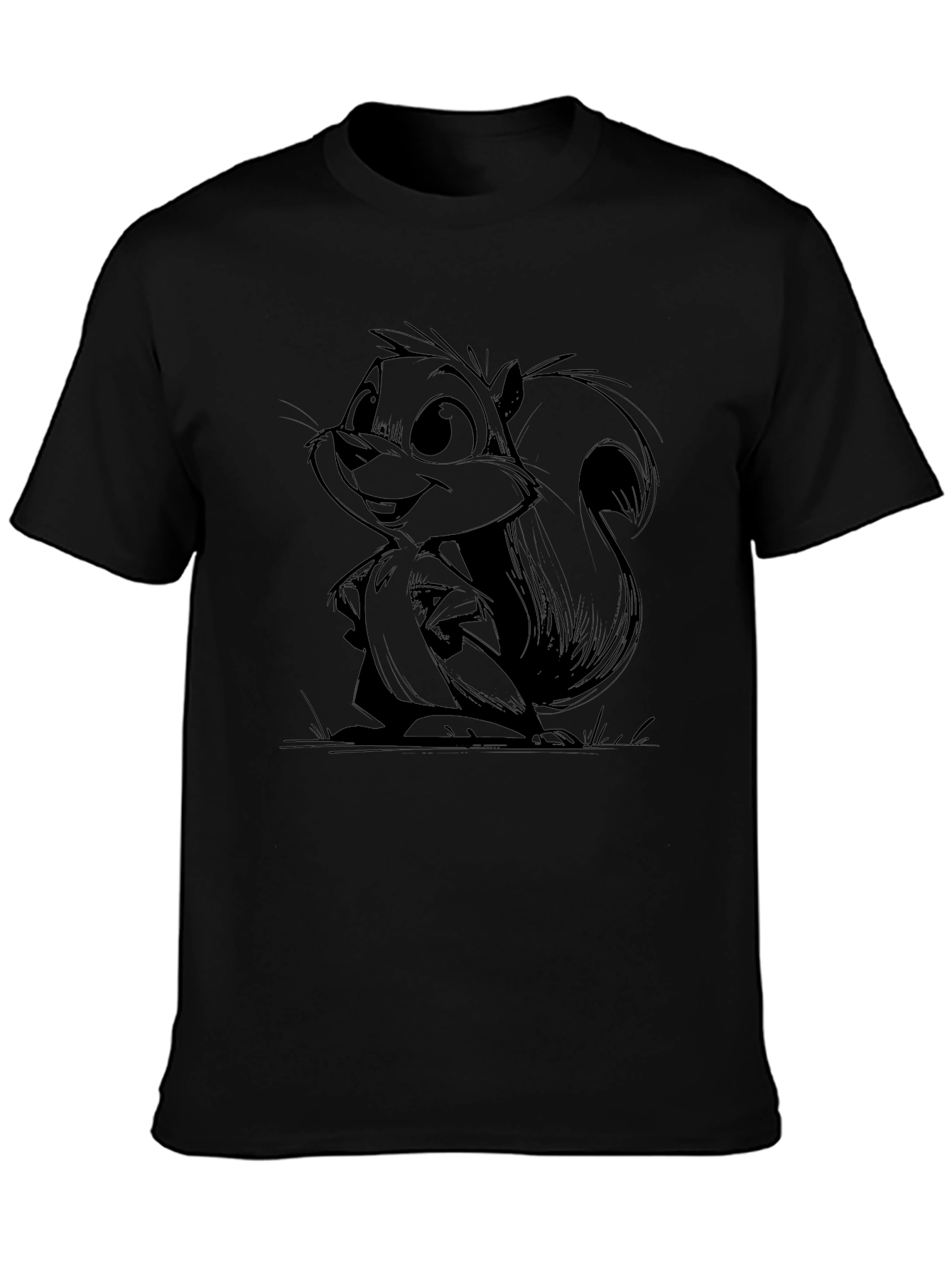 Cartoon Squirrel Graphic Black Tee