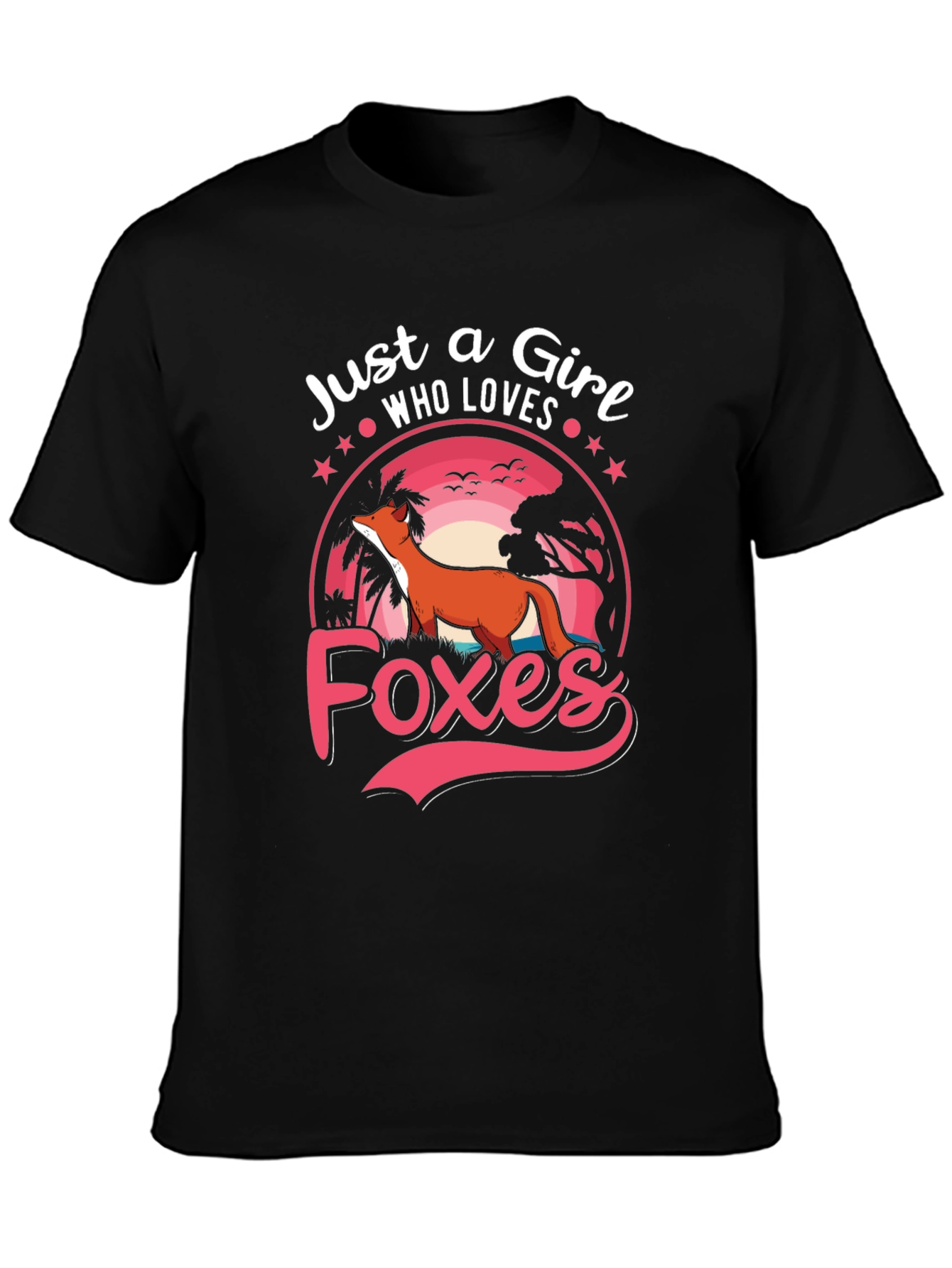 Just a Girl Who Loves Foxes Black Graphic T-Shirt