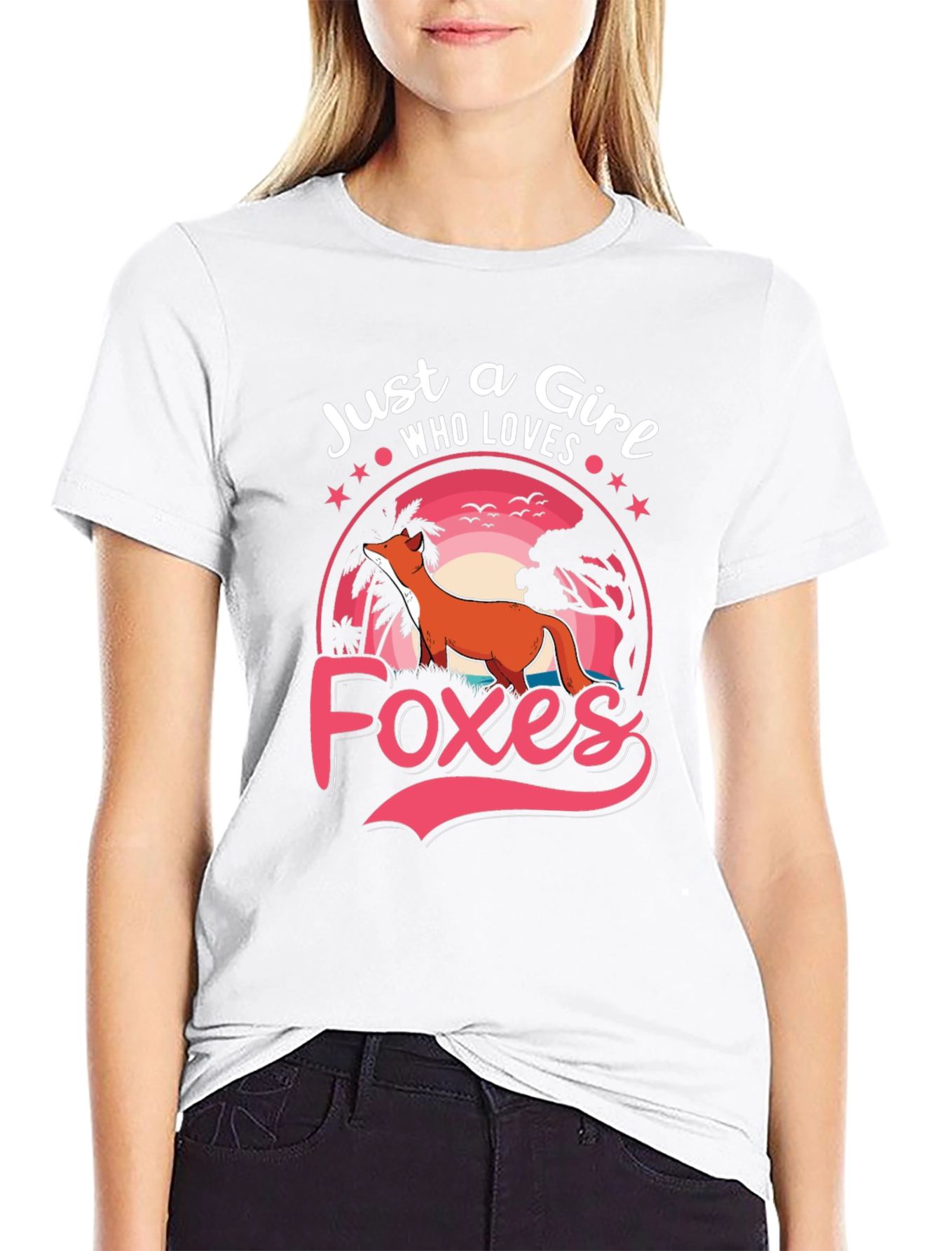Just a Girl Who Loves Foxes Black Graphic T-Shirt