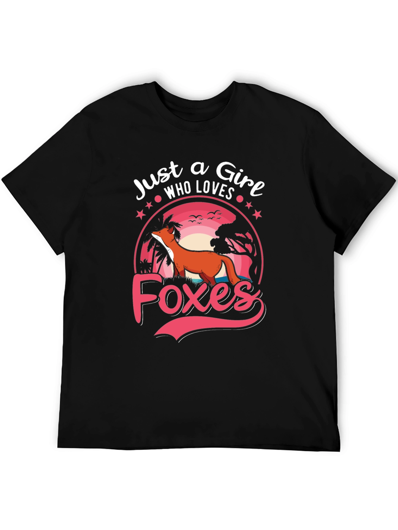 Just a Girl Who Loves Foxes Black Graphic T-Shirt