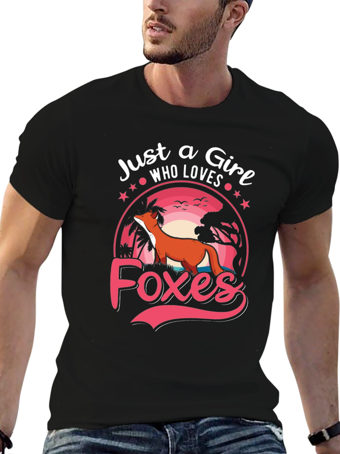 Just a Girl Who Loves Foxes Black Graphic T-Shirt