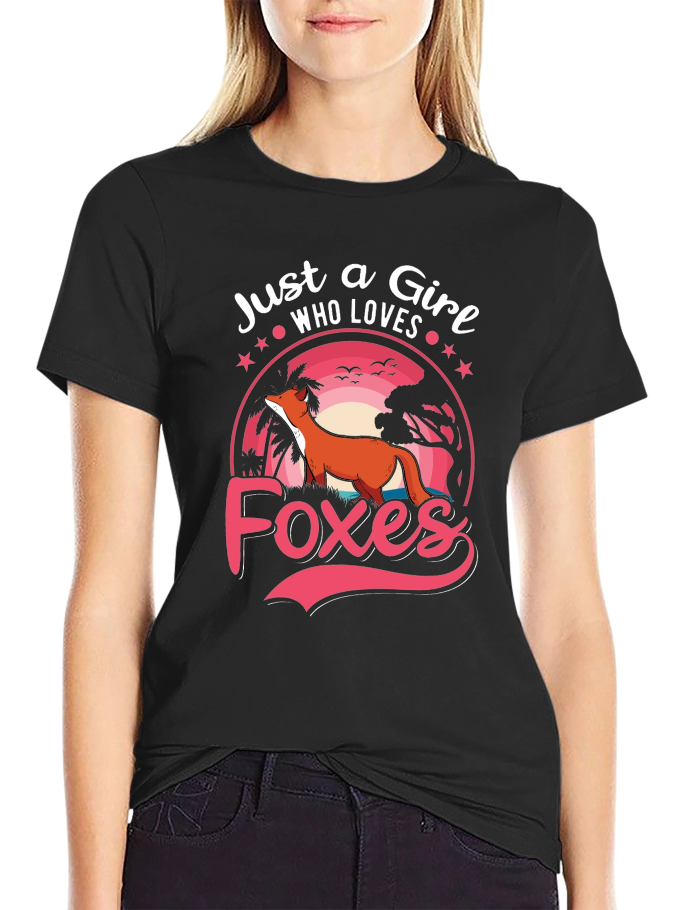 Just a Girl Who Loves Foxes Black Graphic T-Shirt