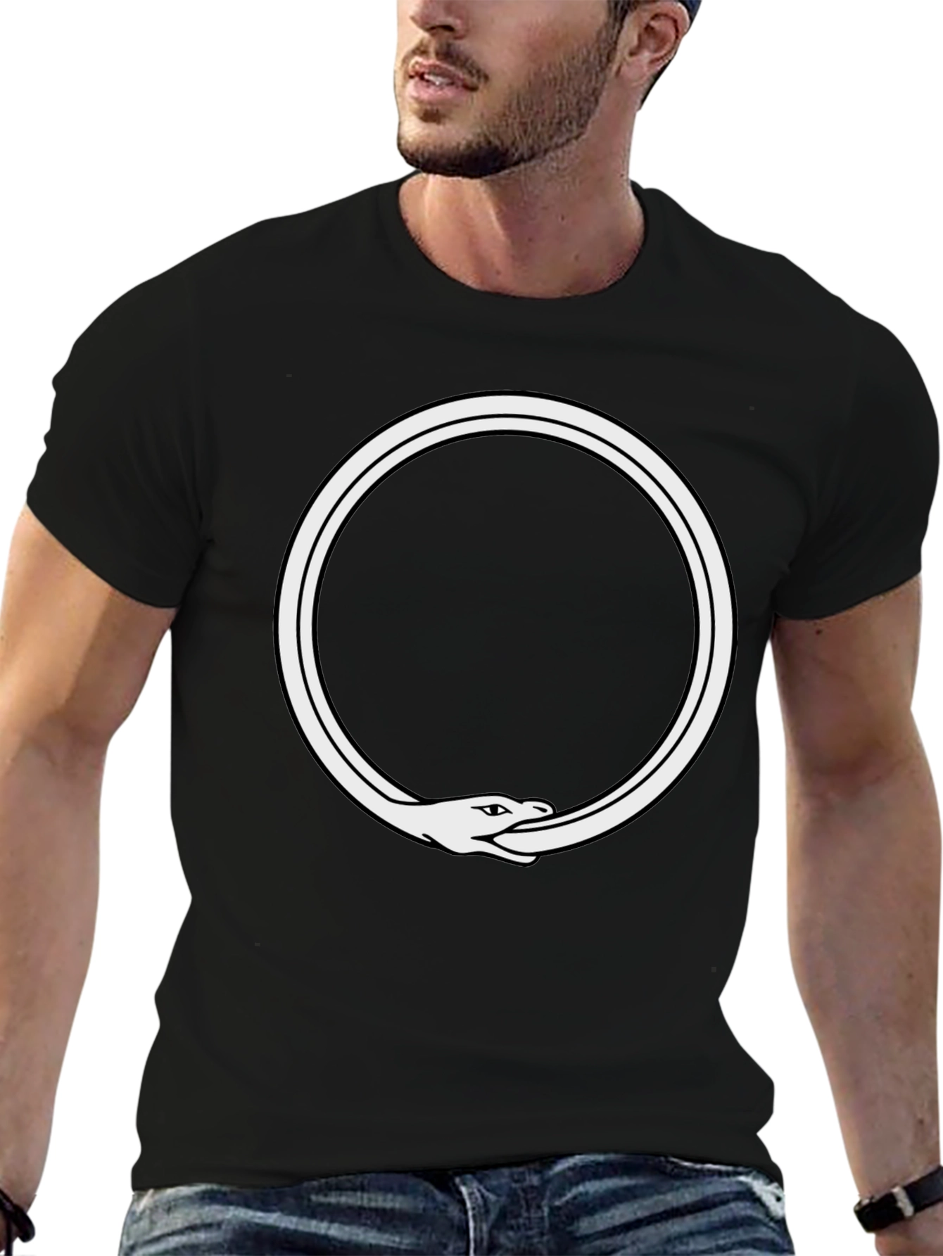 Ouroboros Snake Eating Tail Graphic Tee - Black