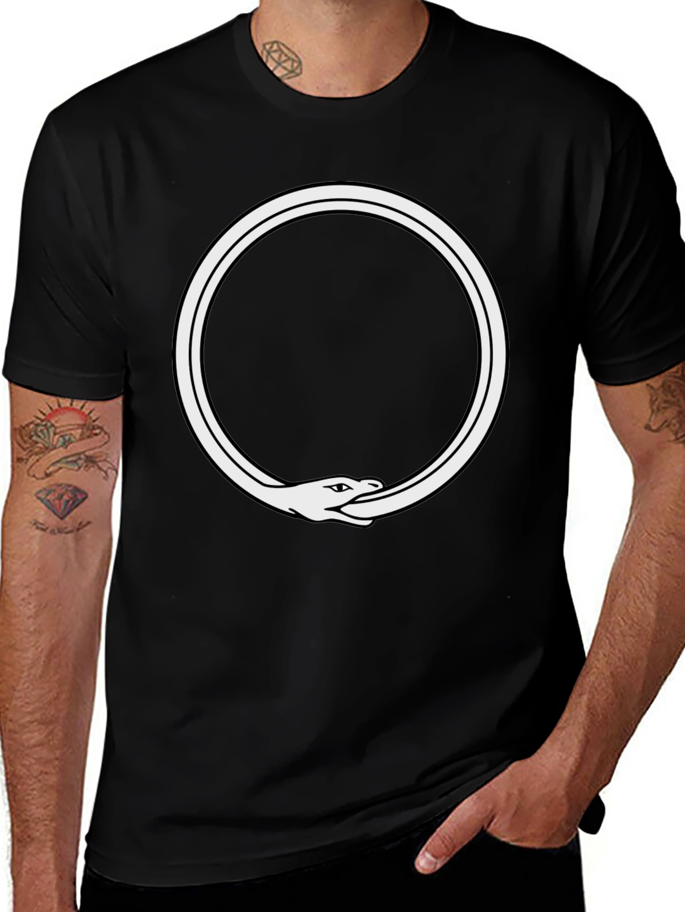 Ouroboros Snake Eating Tail Graphic Tee - Black