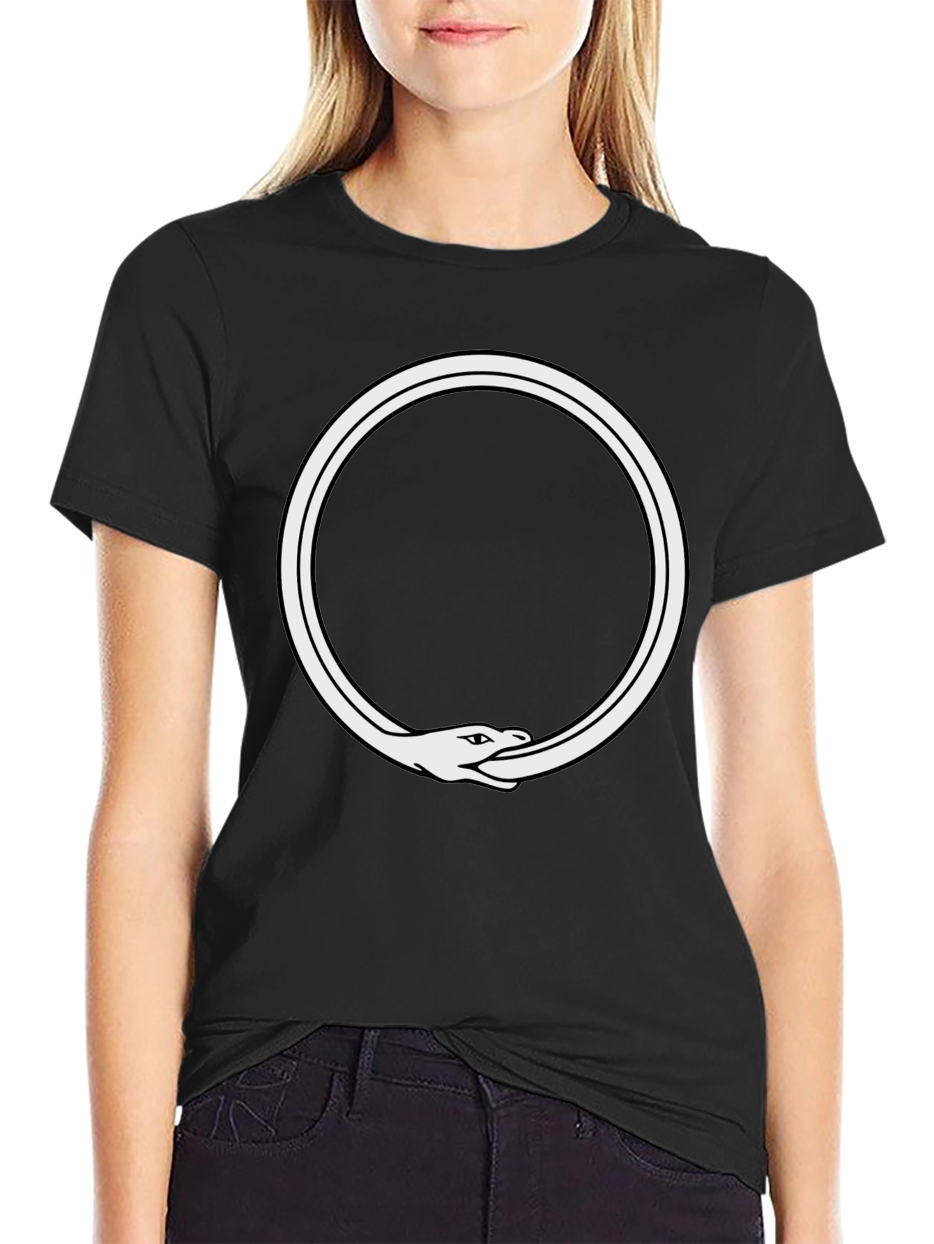 Ouroboros Snake Eating Tail Graphic Tee - Black