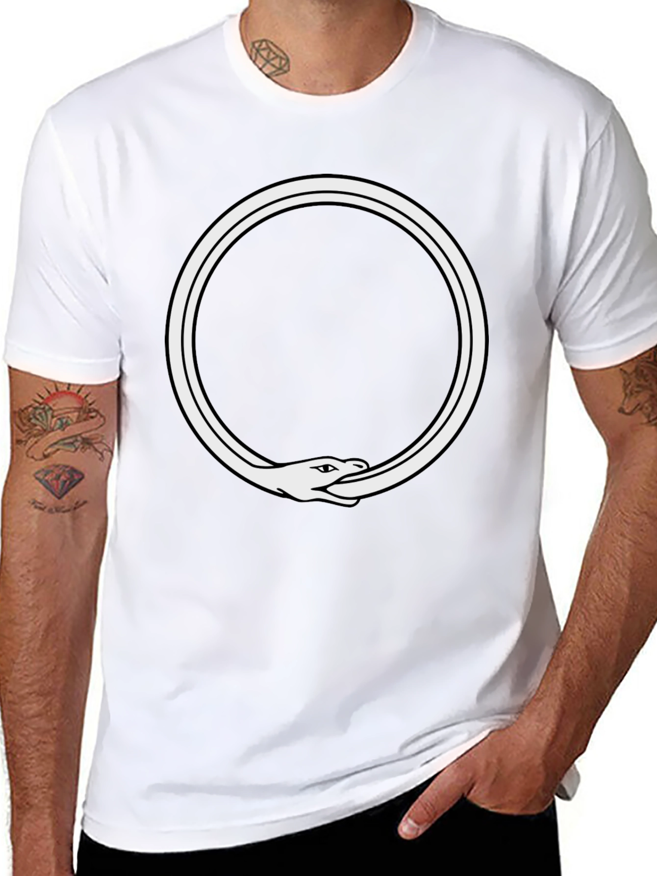 Ouroboros Snake Eating Tail Graphic Tee - Black