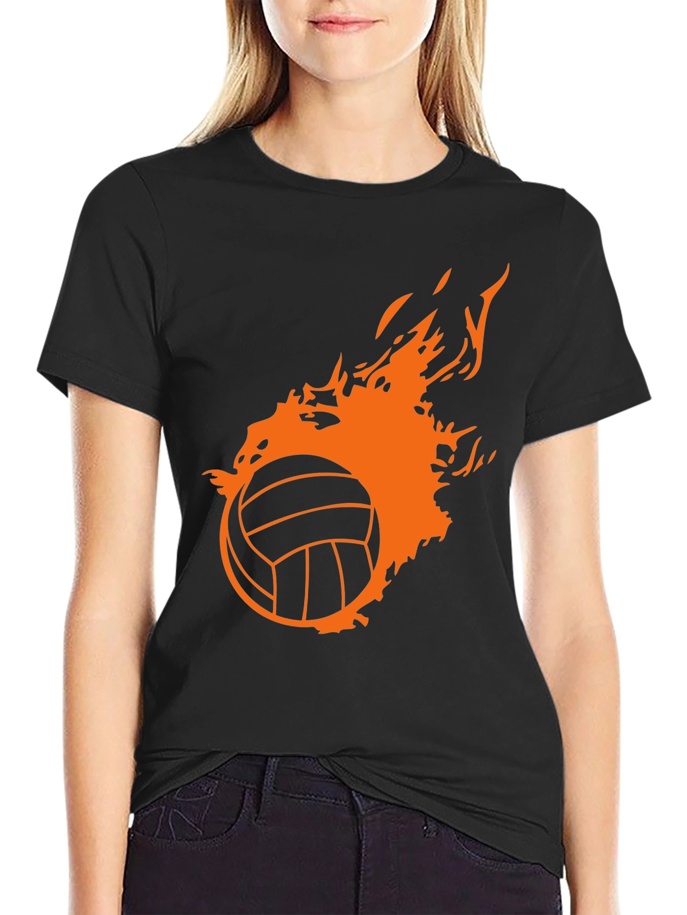 Fiery Volleyball Graphic Tee - Black