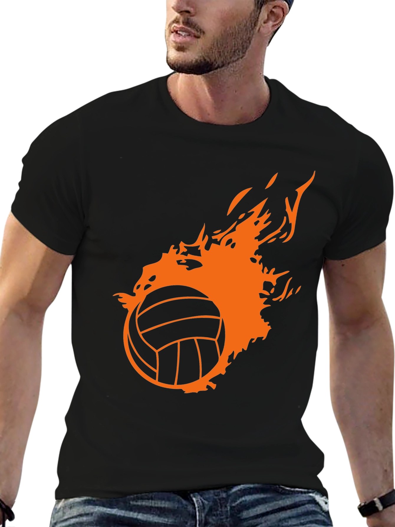 Fiery Volleyball Graphic Tee - Black